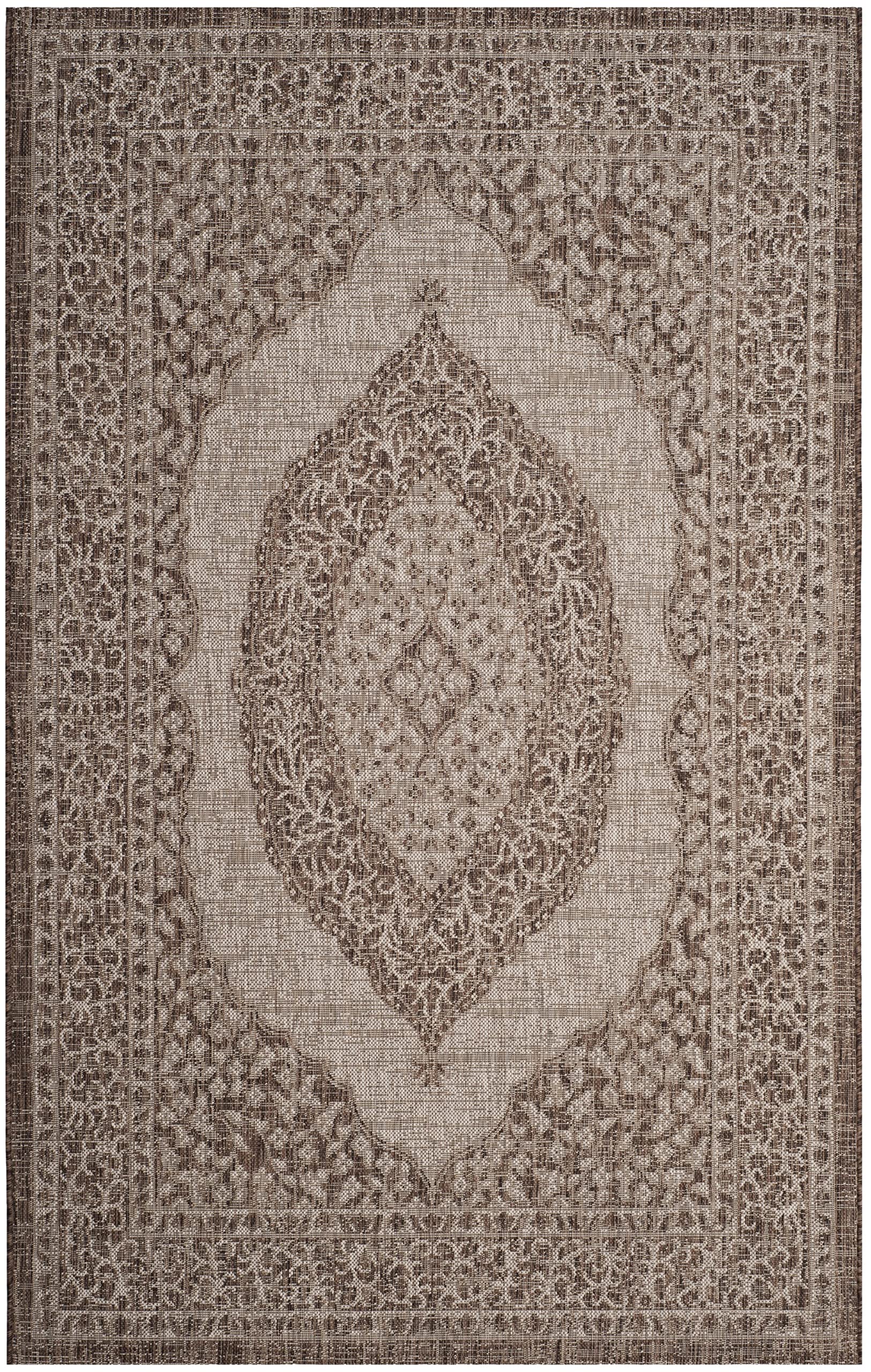 Safavieh Contemporary Indoor/Outdoor Woven Rectangle Area Rug, Courtyard Collection, CY8751, in Light Beige / Light Brown, 122 X 170 cm for Garden, Patio or Any Outdoor Space