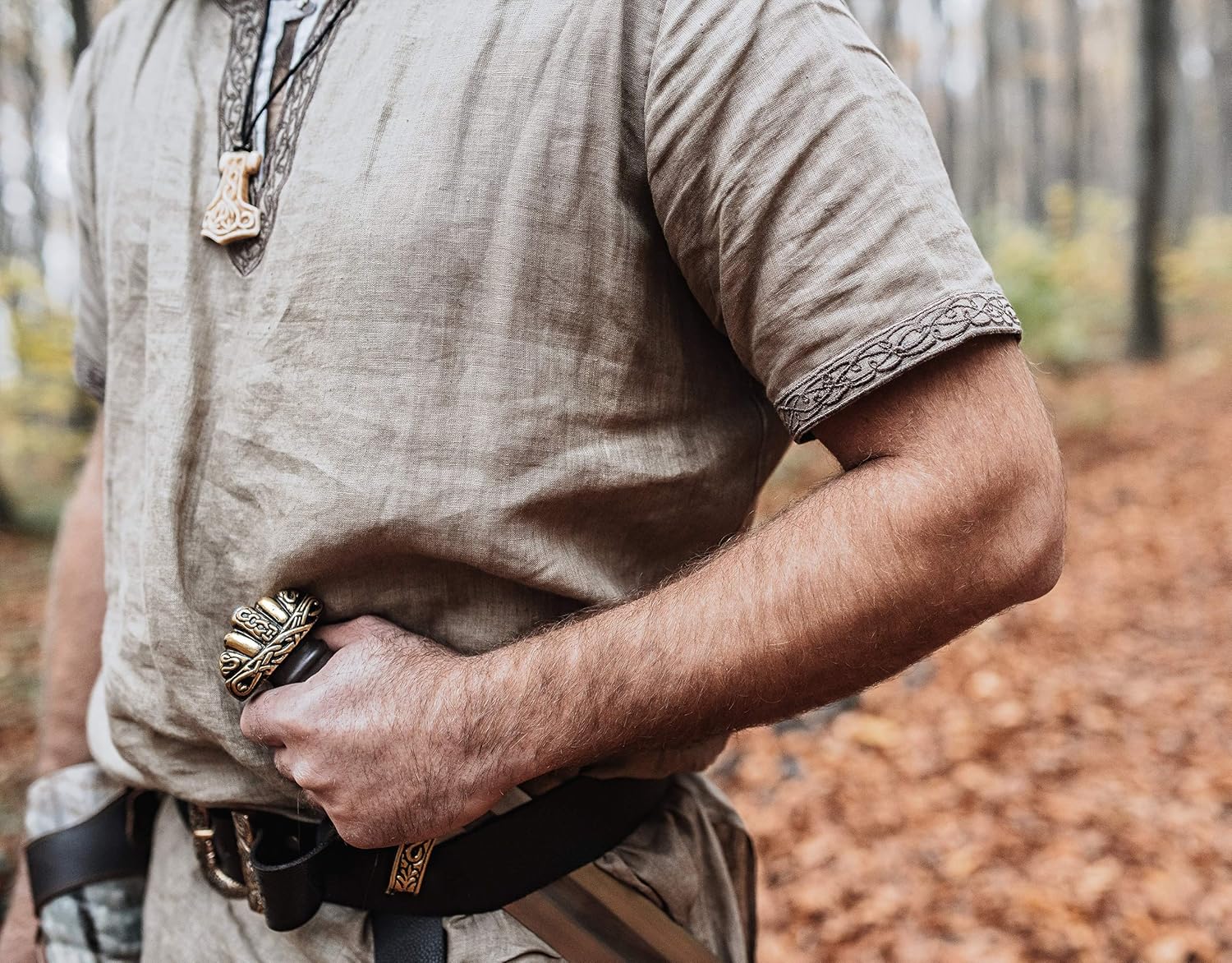 Norse Tradesman Viking Bone Pendant - Hard-Carved Norse Mythological Designs - Adjustable Black Leather Necklace - Image 7