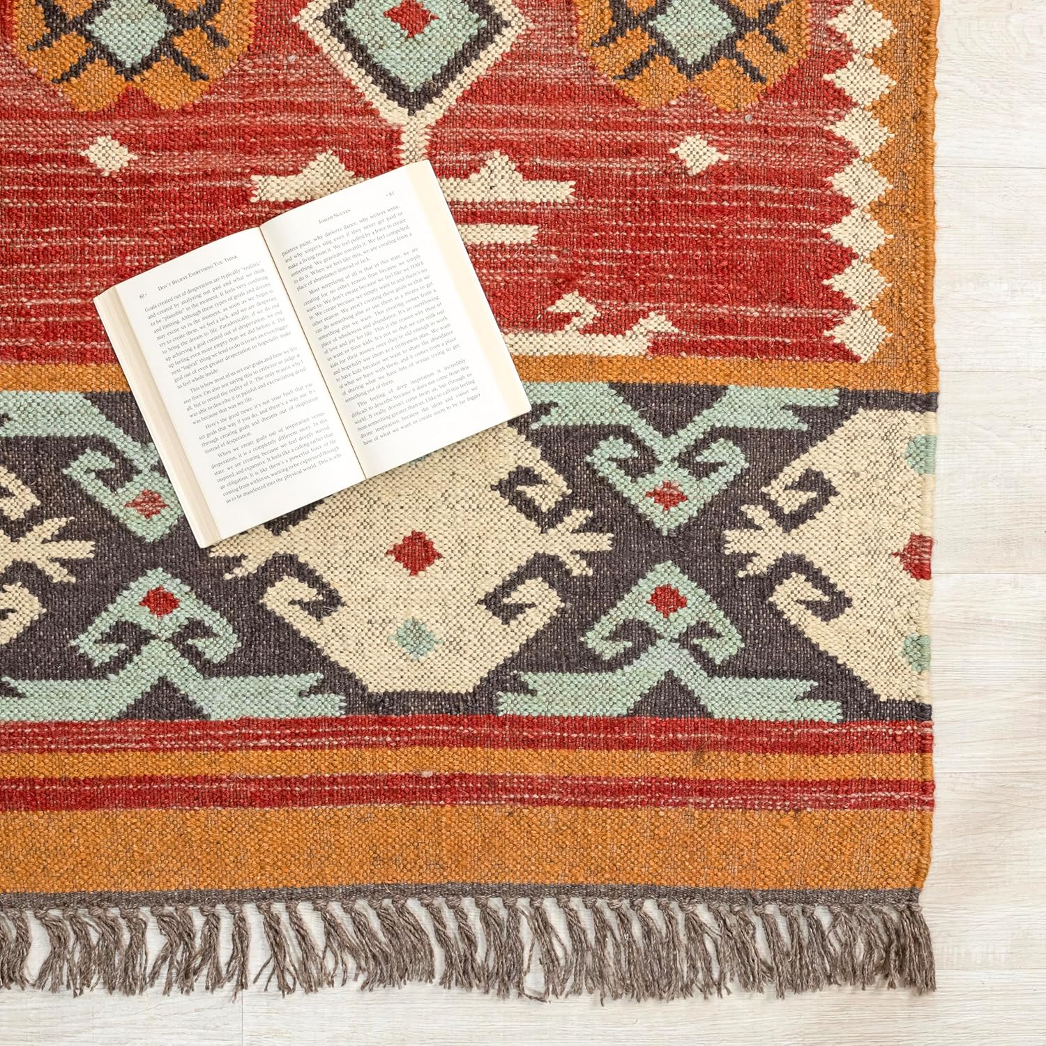 Jute Traditional Kilim Rug Boho Flatweave Area Rug for Living Room, Living Room Entryway, Tribal Series, 2'x6'