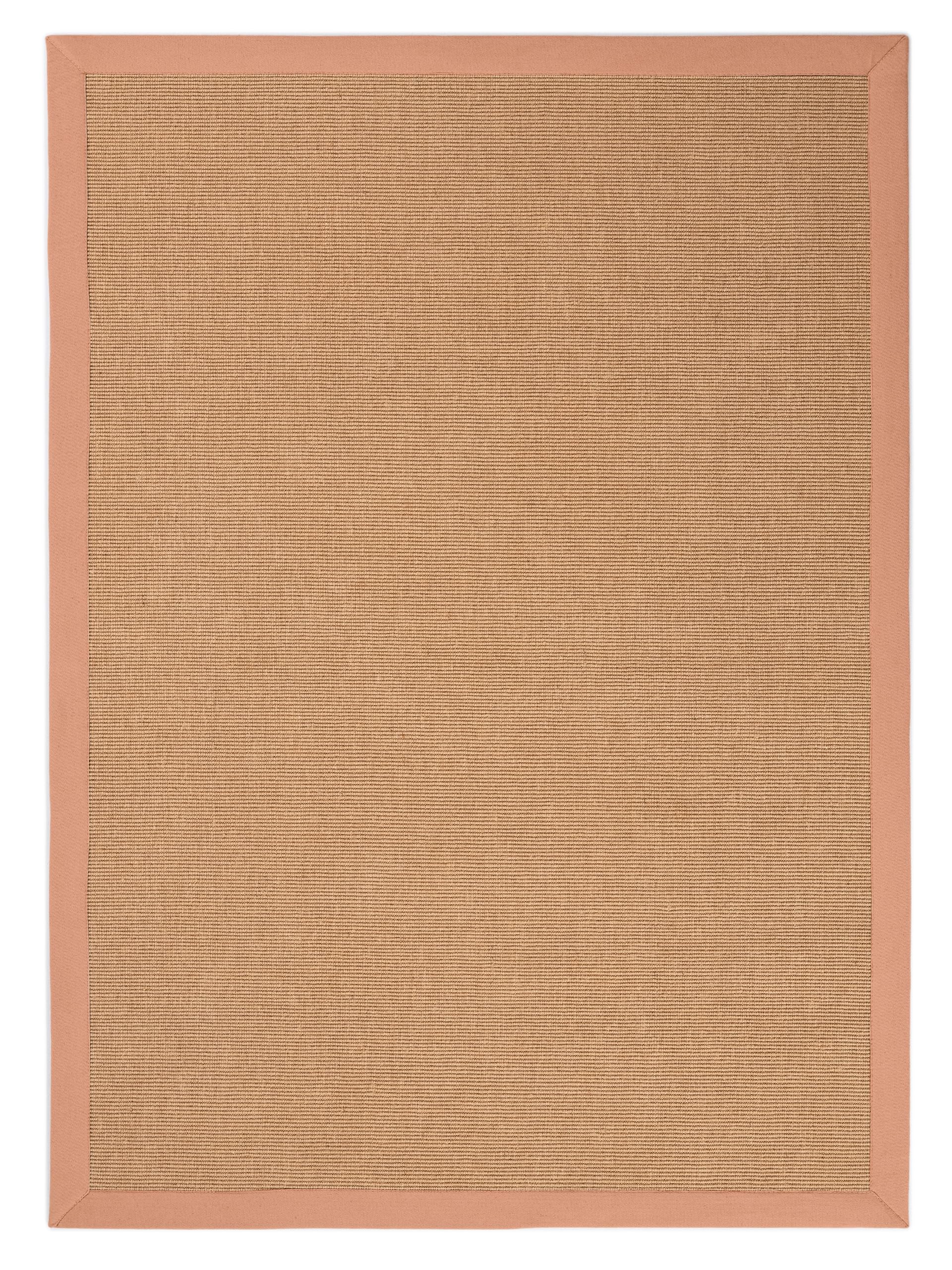 carpetfine Sisalteppich Naturfarbe 160x230 cm handgewebt mit Bordüre aus Baumwolle in Pfirsich | Moderner Rutschfester Flachgewebeteppich Uni aus Naturfasern für Wohnzimmer, Schlafzimmer