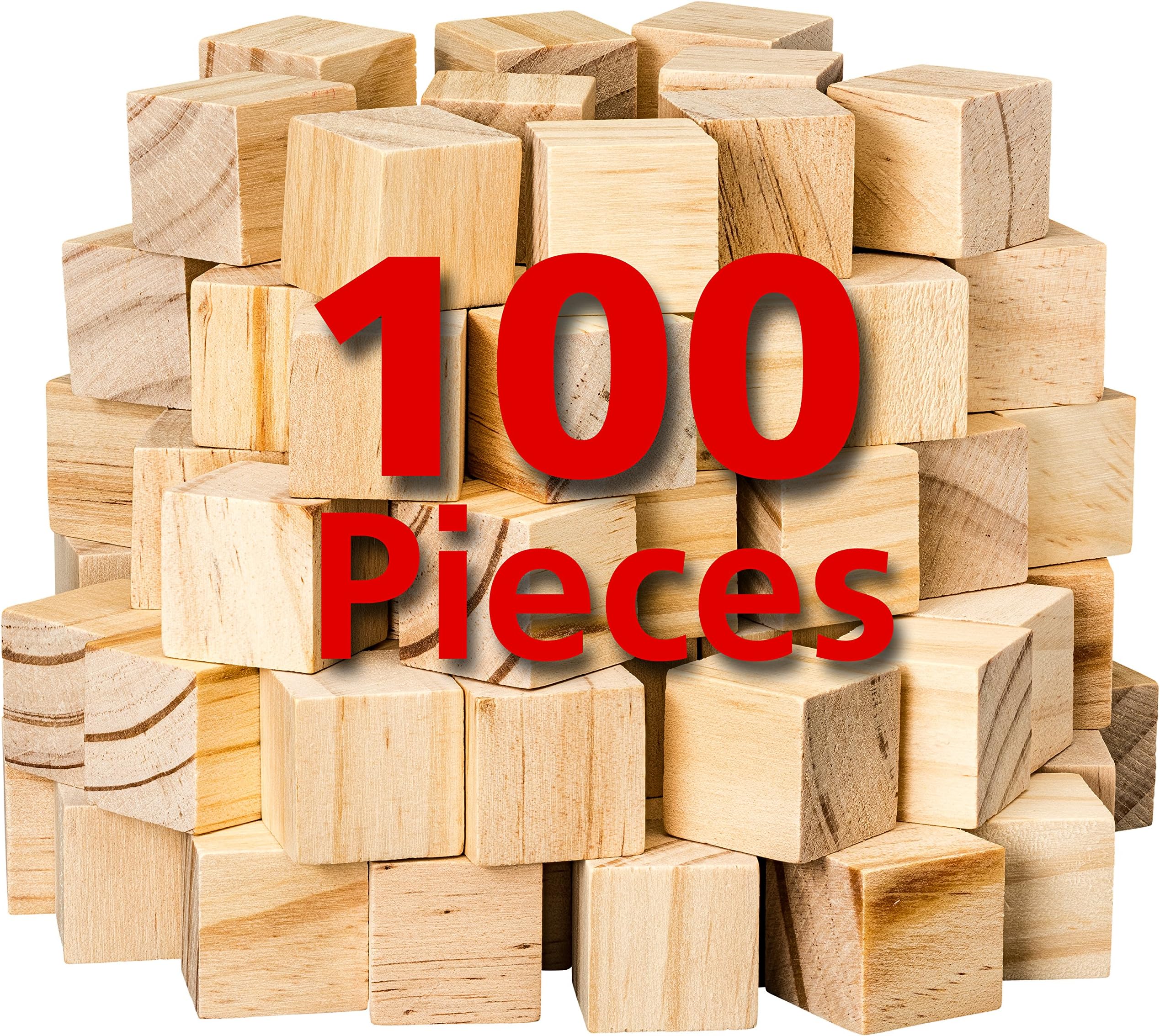 Wooden Cubes for Arts and Crafts – DIY - Photo Blocks - 1 Inch Unfinished Natural Wood Blocks – 100 Pieces – by Dragon Drew