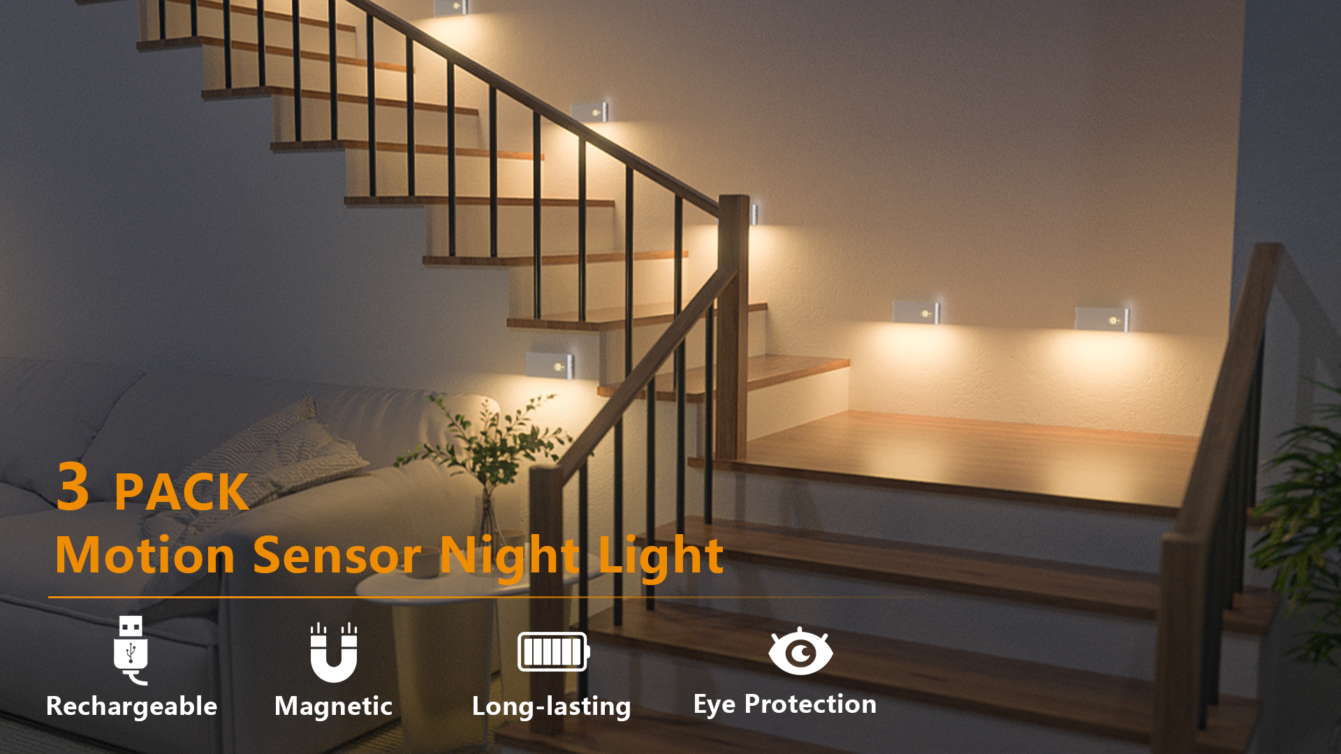 Willed Motion Sensor Night Lights WILLED Stair Lights, Rechargeable Motion  Sensor Light, Wireless Night Light (Auto/ON/Off), Magnetic Stick On Lights  For Wardrobe, Hallway, Stairs, Bedroom (4 Pack Light Bright, image size:1920x1080