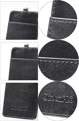 Miniatura 7 de Wisdompro, sujetador de documento de identidad de piel de PU de dos caras, riel retráctil y anillo para llave. Vertical