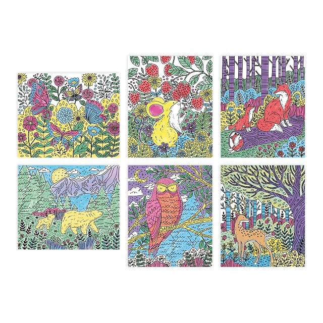 Foto 2 de 8 de Janod Les Ateliers du Calme J07874 Estuche Pintura Mágica Bosque, Manualidad Creativa, 6 Cuadros Colorear