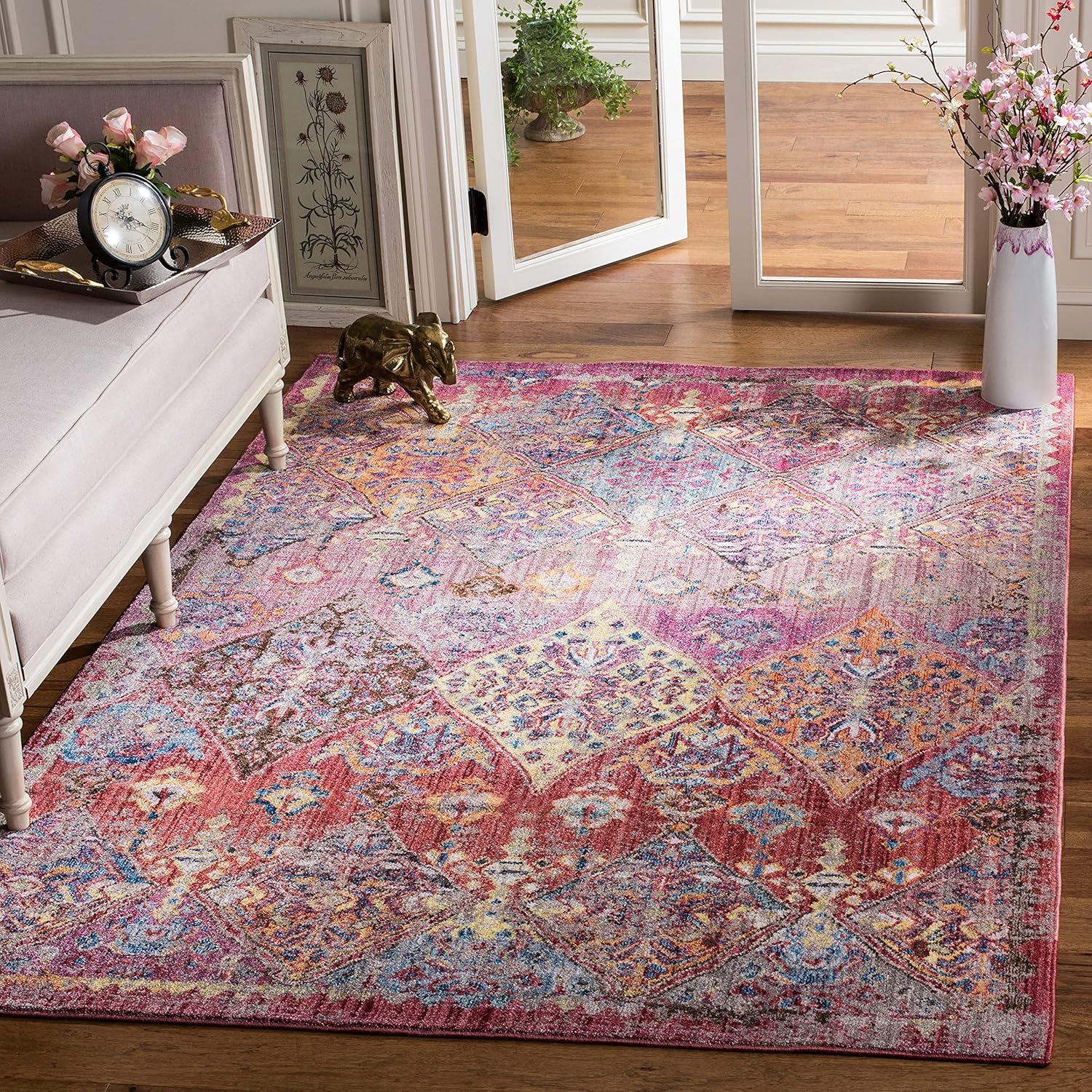 SAFAVIEH Bristol Collection 2'3" x 8' Rose / Multi BTL352R Boho Chic Distressed Runner Rug