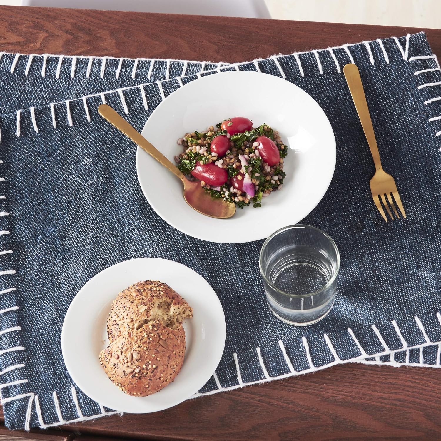 carol & frank Carter Indigo Canvas White Stitching Tabletop Placemats Set of 4 Home All Seasons Kitchen Dining Dinner Table Decor Decoration S/4 14" x 20" Indigo