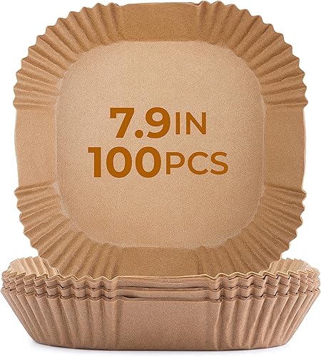 Forros desechables para freidora de aire de 7.9 pulgadas, 100 forros de papel pergamino de forma cuadrada, resistentes al aceite y al agua,