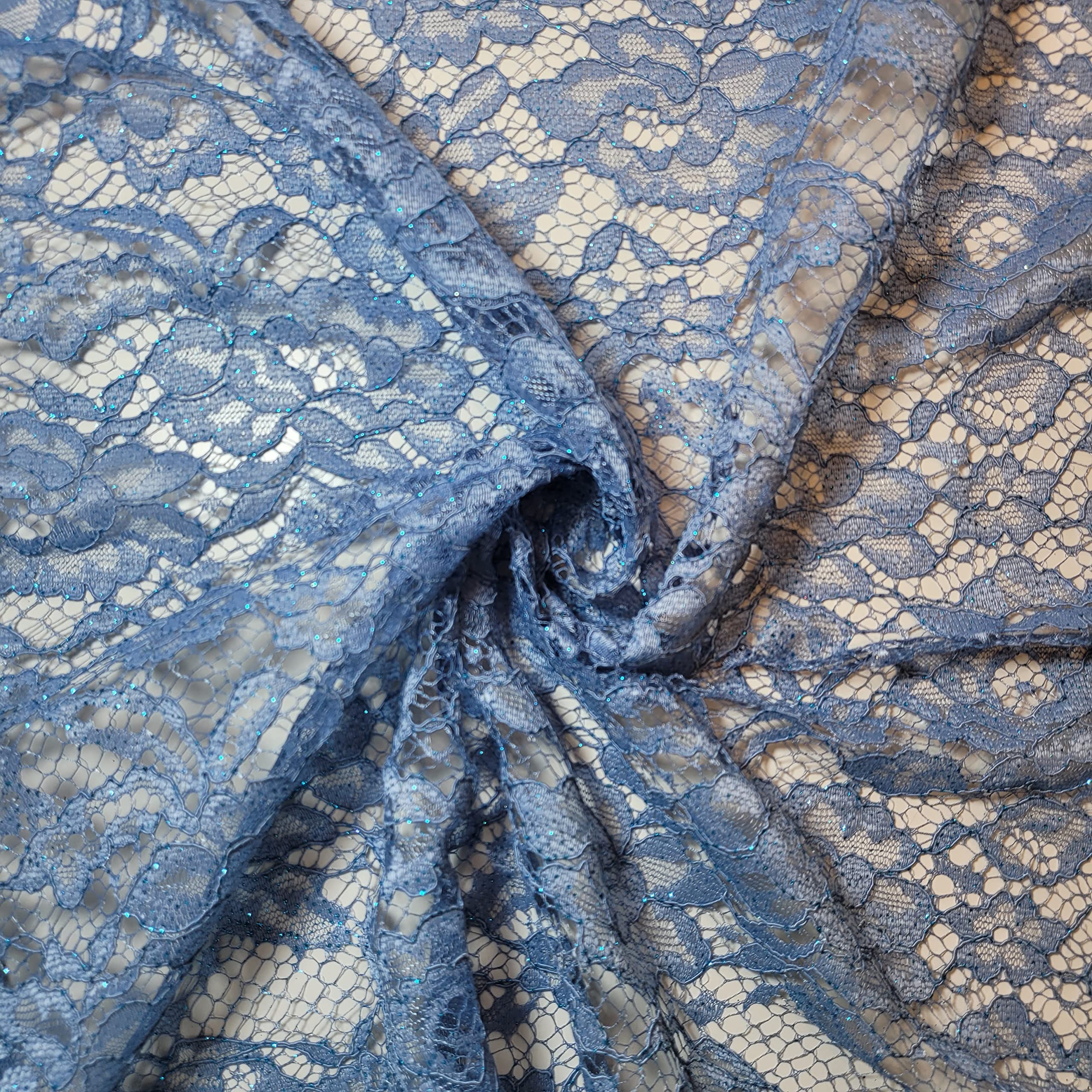 African Vintage Embroidery Bridal Nigerian French Embroidery Corded Budget Guipure Lace Mesh Net Fabric 54" Corded Budget Guipure Lace Mesh Net Fabric 54" (1 Meter, Ice Blue Corded Floral) — image 1