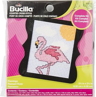 Bucilla 46410 Beginner Minis Kit, Flamingo, Comes with 3-Inch Plastic Frame