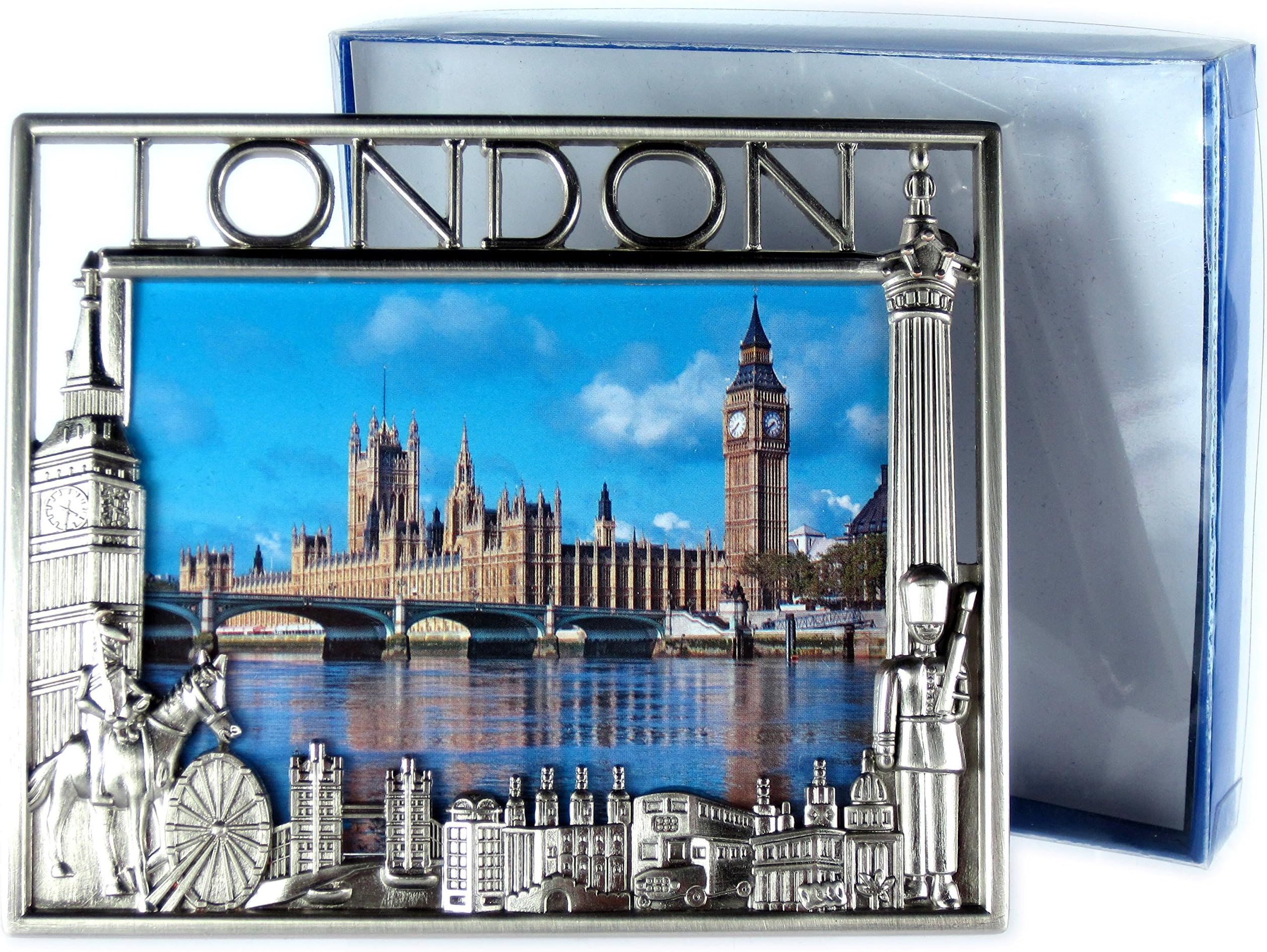 Small Metal (9.0 cm x 7.5 cm, Nickel Effect) - London Multi Scenes, London Collectable Souvenir
