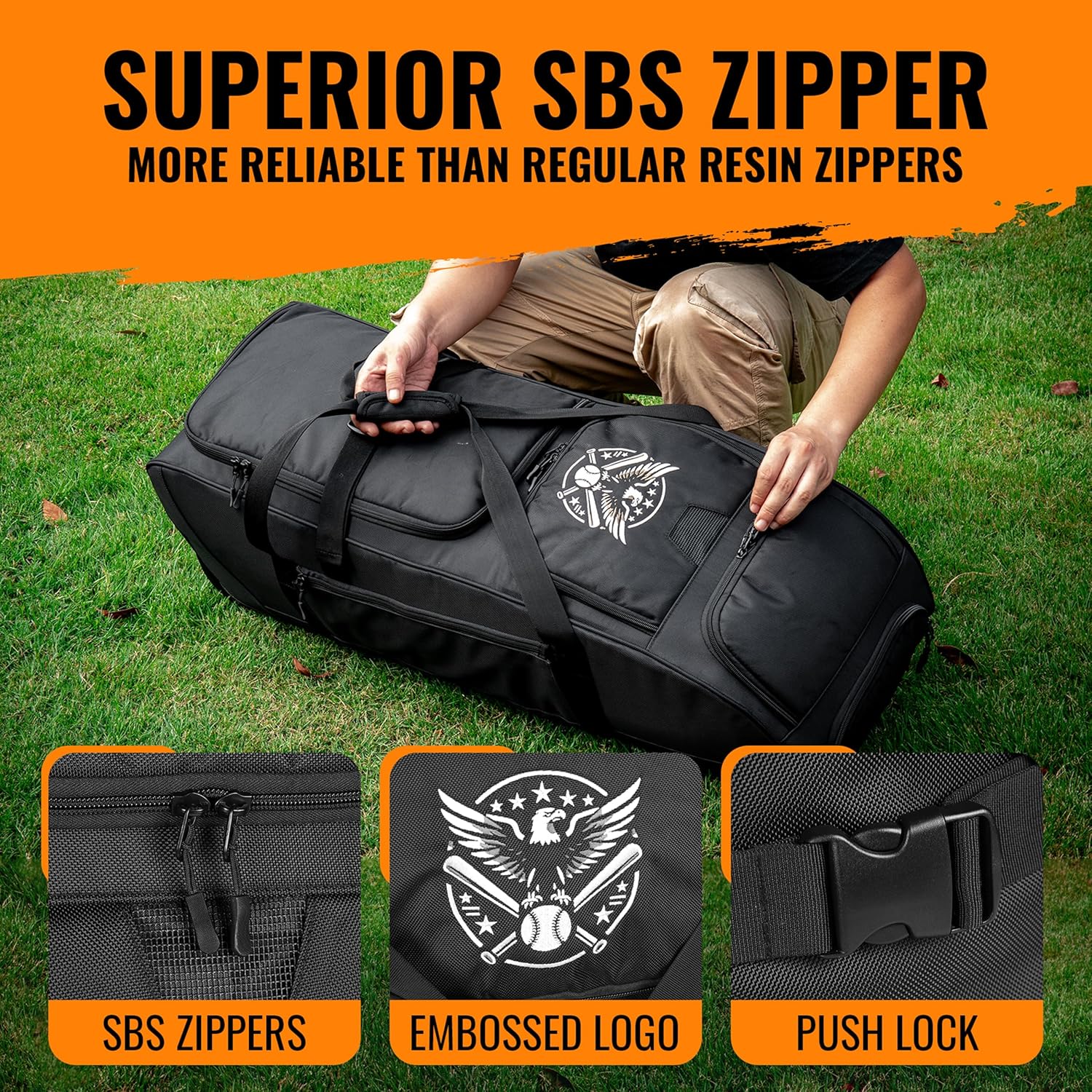 Baseball Catcher's Gear Bag with Wheels and Multiple Pockets to Hold Cleats, Bats & Baseball Gloves, Breathable Rolling Ripstop Backpack with Fence Hook. - Image 3