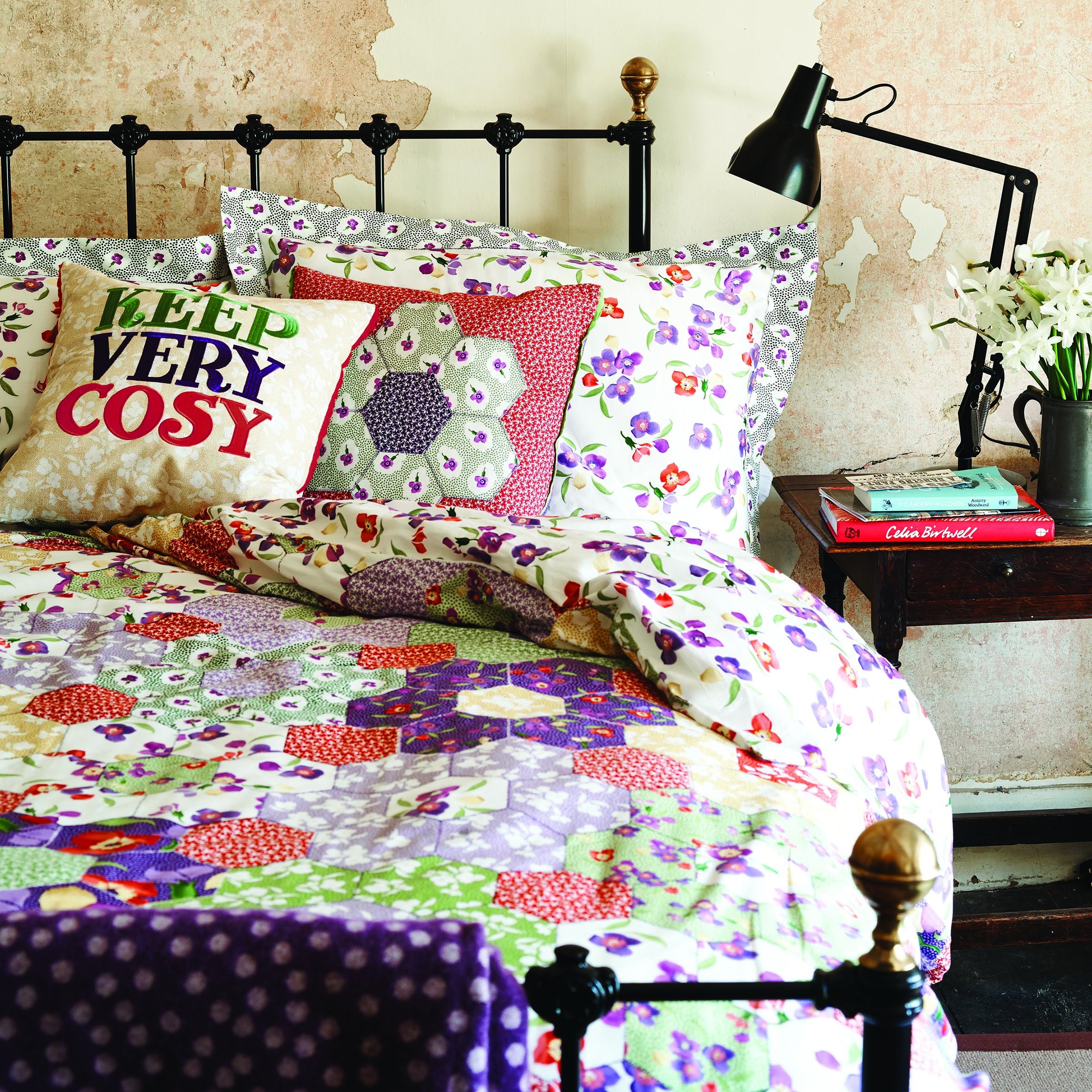 Emma Bridgewater Wallflower Floral Patchwork Duvet Cover, Percale Cotton Sateen, Double