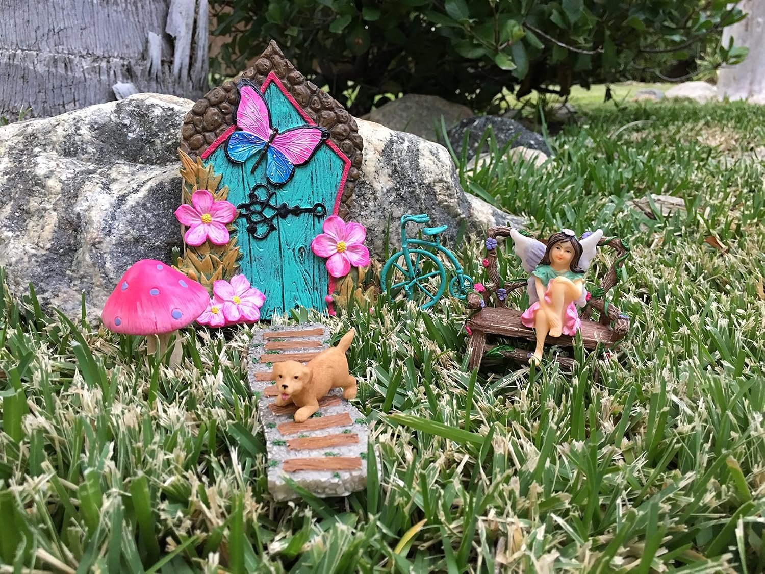 GlitZGlam Miniature Fairy House Set - 7-Piece Fairy Garden kit A Perfect Accessory for Your Fairy House