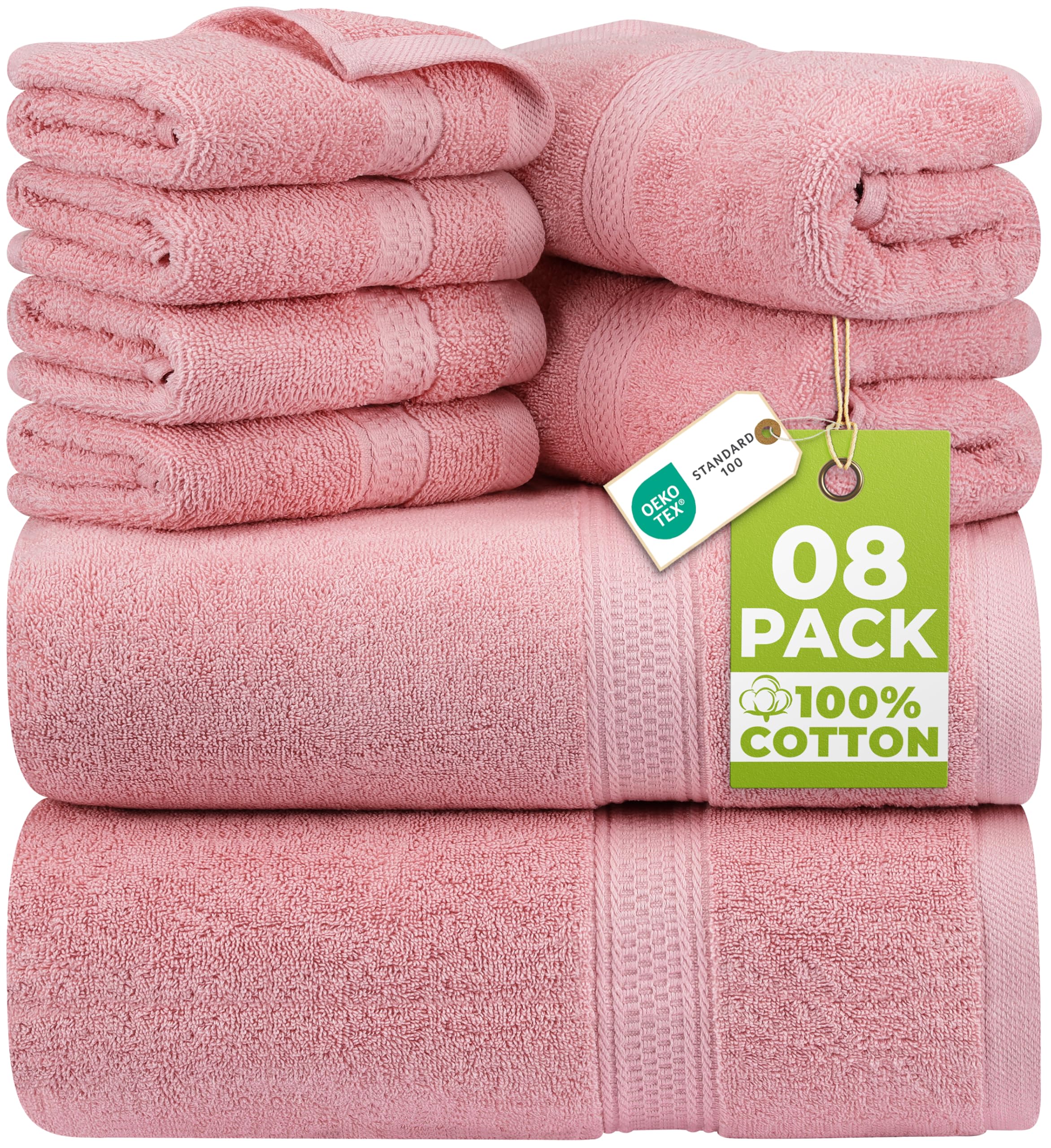 Utopia Towels 8-teiliges Premium-Handtuch-Set, 2 Badetücher, 2 Handtücher und 4 Waschlappen, 600 g/m², 100% ringgesponnene Baumwolle, Fitnessstudio, Hotel und Spa (Altrosa)