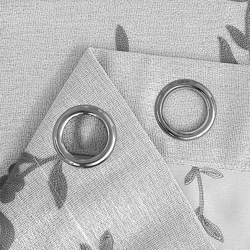 Miniatura 6 de Melodieux Cortinas de lino con bordado de flores para oscurecer la habitación de la sala de estar, dormitorio, con ojales, flor gris, 52 x 96