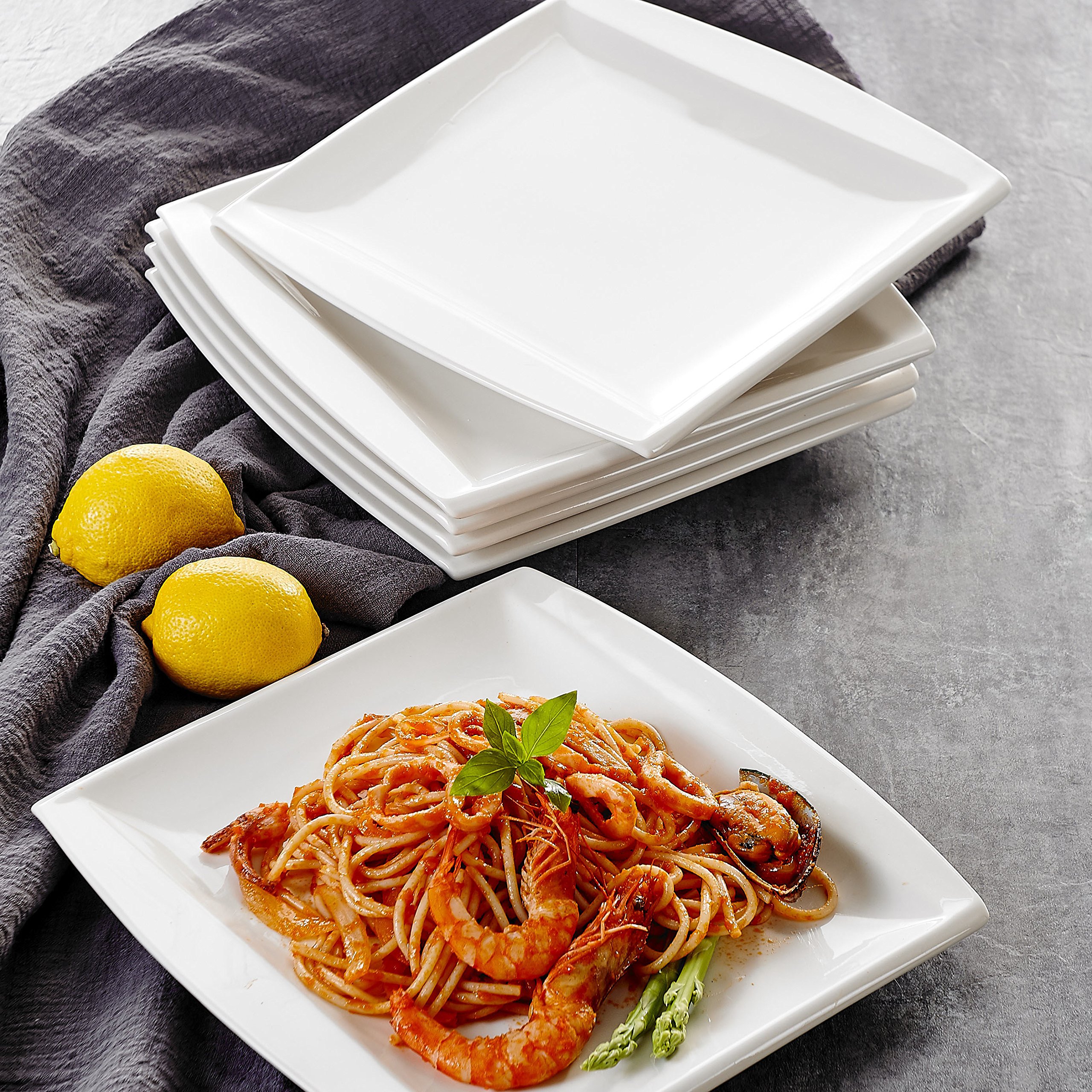MALACASA Série Blance Lot de 6 assiettes plates en porcelaine de 26 cm Blanc crème Service d’assiettes pour 6 personnes