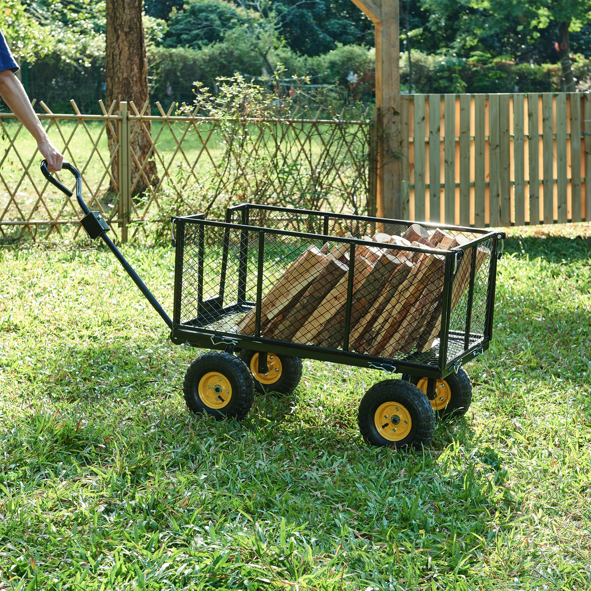 pro.tec Bollerwagen Corropoli Handwagen Gartenwagen max. 550 kg Strandwagen herausnehmbare Plane 112 x 51 cm Transportwagen mit ergonomischem Tragegriff Schwarz/Gelb