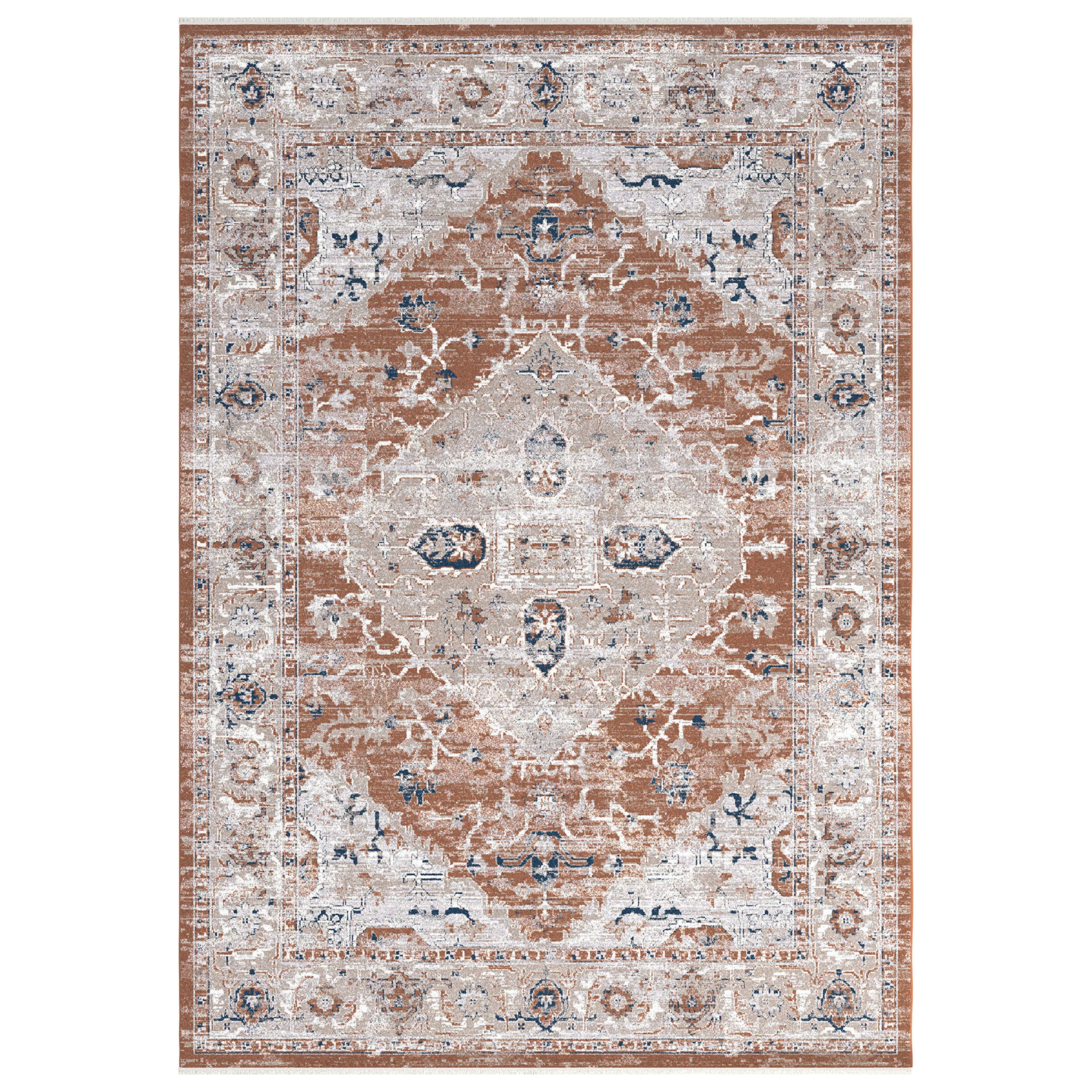 Abacasa Summit Rawlins Rust/Natural/Blue Area Rug (5’3” x 7’6”)