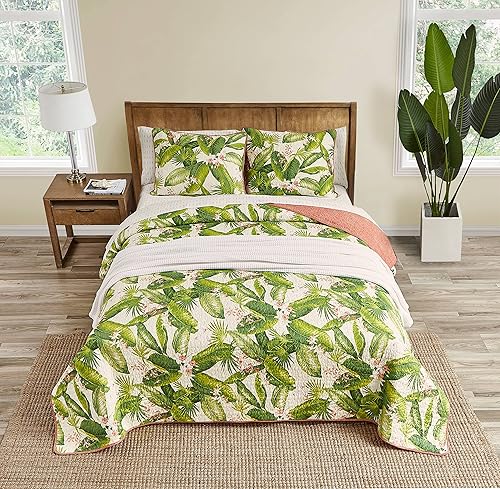 Tommy Bahama - Juego de edredón tamaño Queen, ropa de cama reversible de algodón con fundas a juego, decoración ligera del hogar para todas las