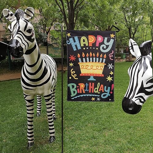 Miniatura 3 de Bandera de jardín de feliz cumpleaños, banderas de impresión de doble cara de feliz cumpleaños, pancarta de jardín de lino, letreros de césped al