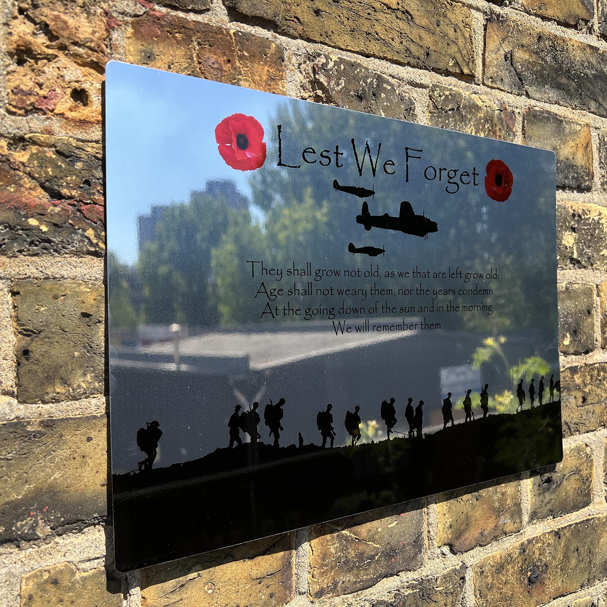 ShopQuality4U A5 Military Poppy Lest We Forget Printed on Mirror Metal Aluminium Plaque Battle of Britain Poppy Set, Custom Design, Flanders fields/Remembrance Day Gift