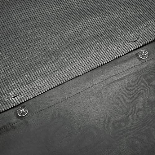 Miniatura 5 de Eikei Juego de funda de edredón de pana de terciopelo de algodón puro, tela natural, estilo casual y moderno, ropa de cama reversible a rayas, color