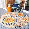 SAFAVIEH Washable Rug Outdoor Cabana Collection - 3' Round, Ivory & Orange, Non-Shedding & Easy to Clean, Ideal for Patio, Backyard, Mudroom (CBN391A)
