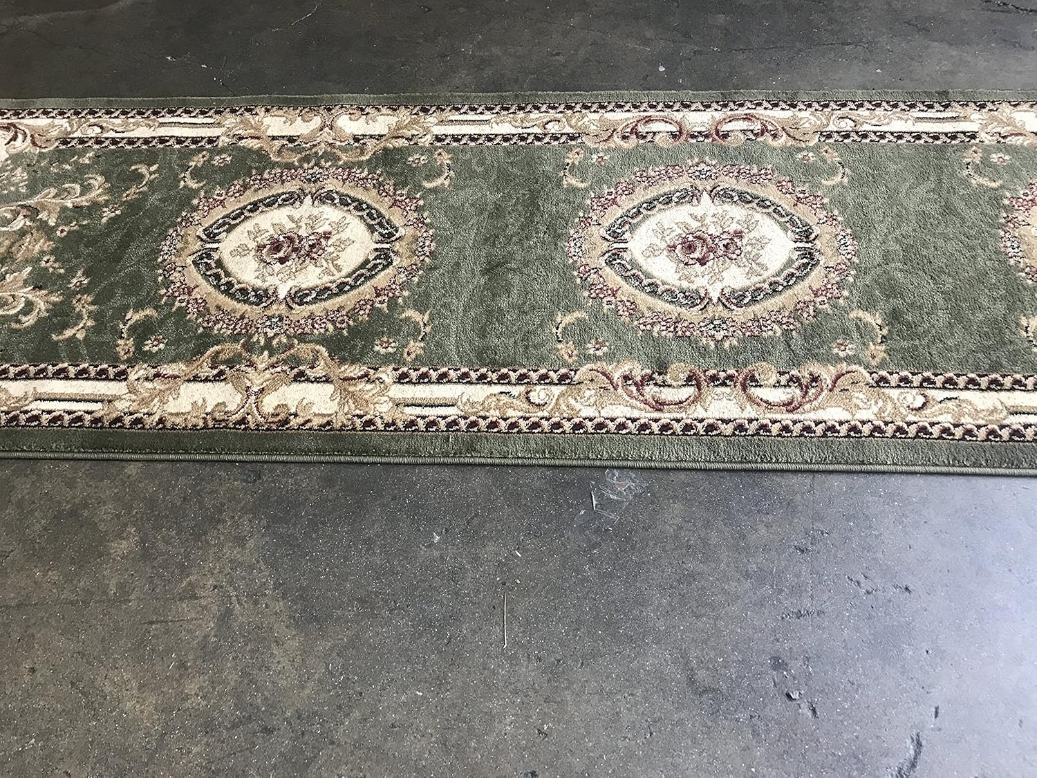 Deir Debwan Traditional Long Runner Oriental Aubusson Floral Area Rug Green Burgundy Beige Design 602 (31 Inch X 15 Feet 8 Inch)