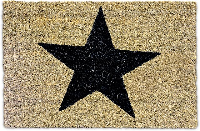 Relaxdays Natural Coconut Fibre Coir STAR Doormat Door Mat Welcome Mat w/ Anti-Slip Rubber PVC Underside, Brown