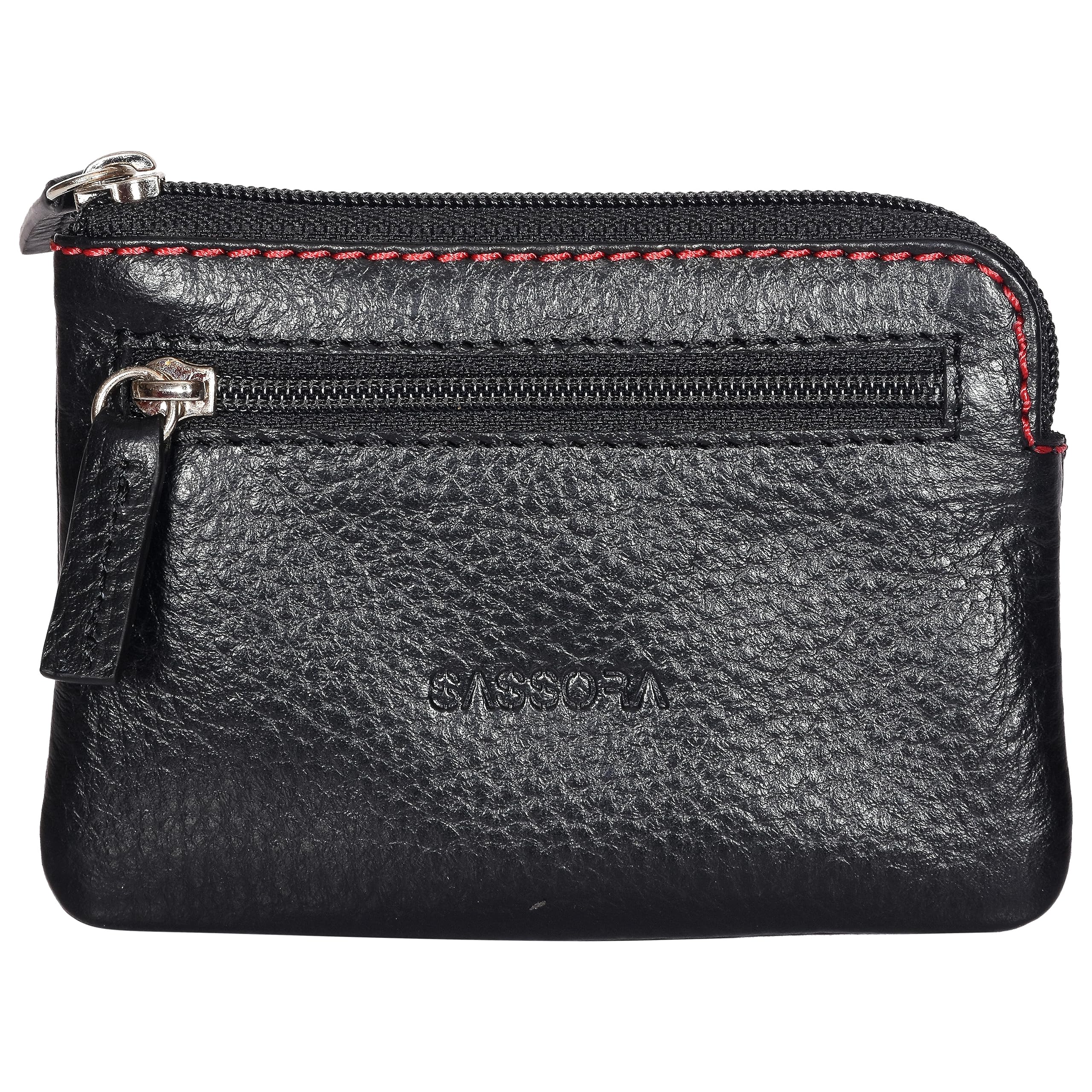 Sassora Premium Leather Unisex Zip Closure Small Black Key Pouch