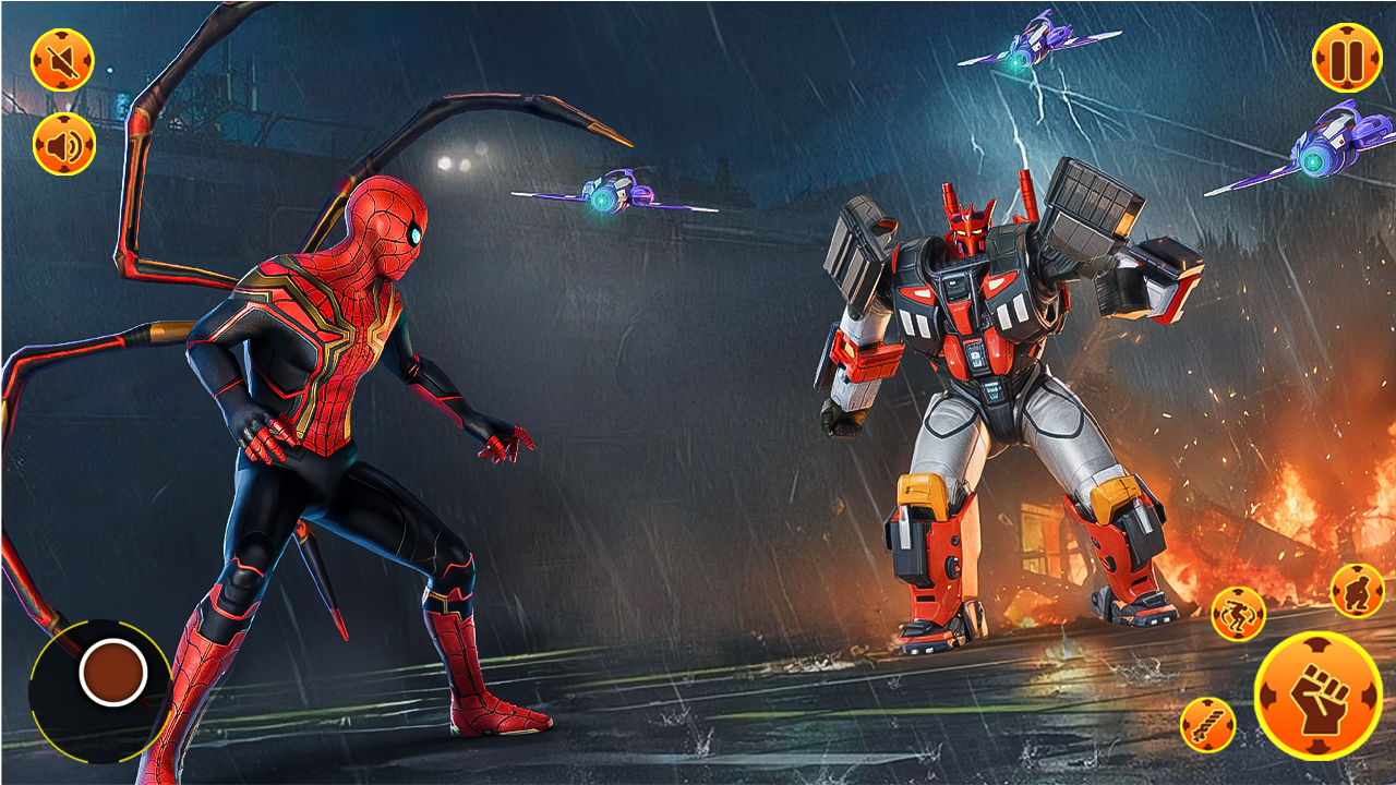 Spider Rope Hero Flying Fighter Vs US Open World Robot Car Transformers