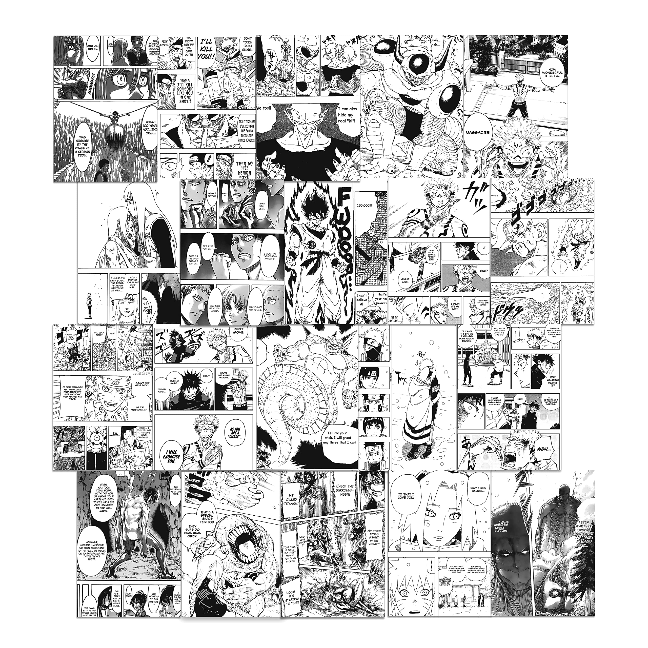 rousrie Set Of 20 Manga Anime Wall Posters with Self Adhesive Of Jujutsu Kaisen, Naruto, Dragon Ball Z, AOT, One Punch Man, Spy X,(Nearly A4 10 Inch by 7 Inch)
