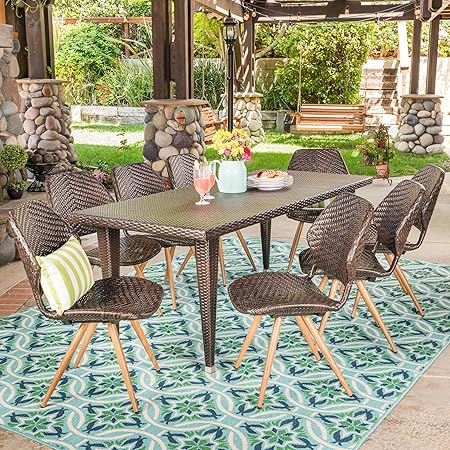 Christopher Knight Home Bonnie Outdoor 7 Piece Wicker Dining Set, Multibrown/Light Brown/Light Brown