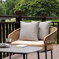 Vista 2 de NiNi ALL Juego de 2 fundas de almohada impermeables para exteriores, decorativas, casa de campo, jardín, fundas de cojín sólidas para patio, tienda