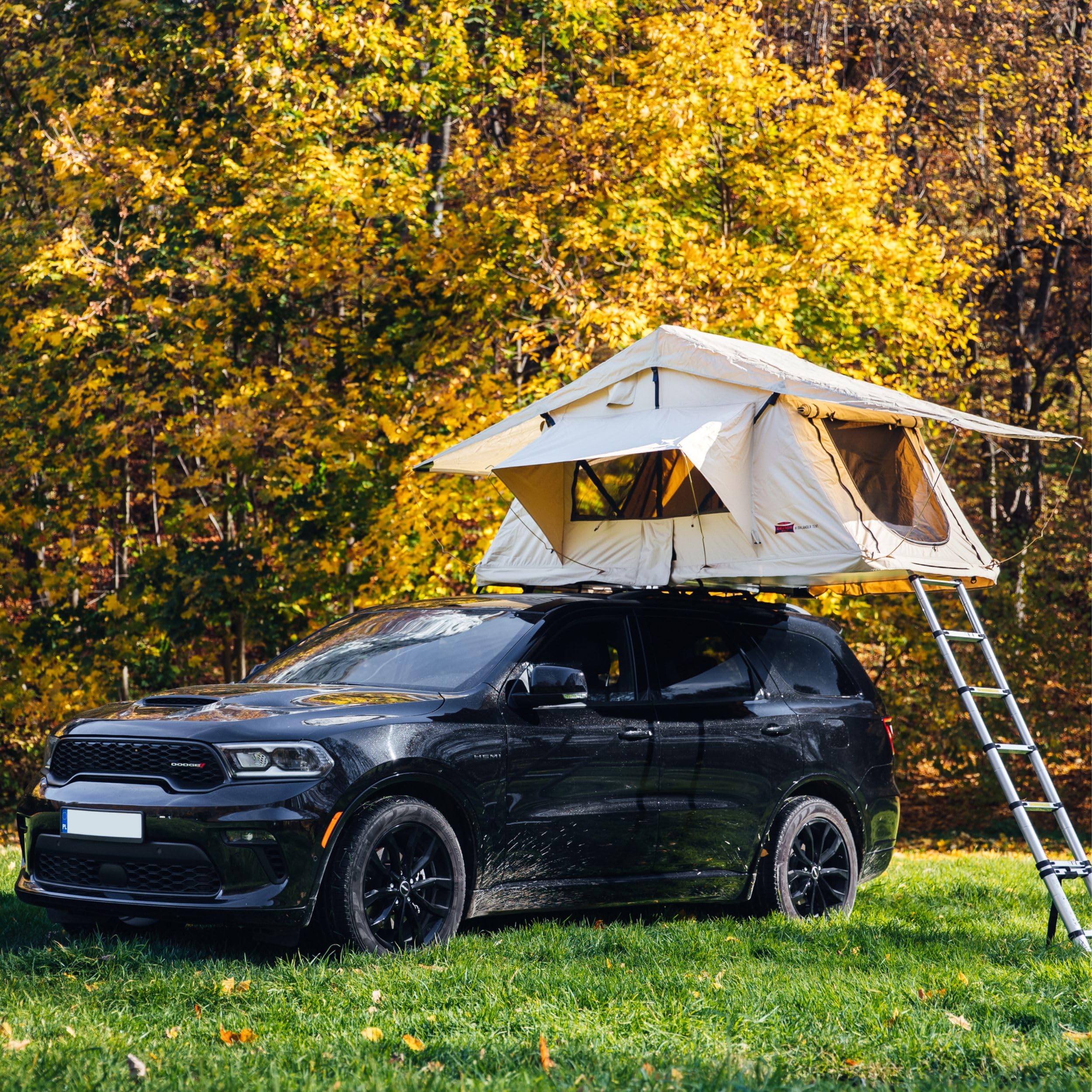 Dragon Winch Zelt Dachzelt Auto für 2 Personen inklusive Matratze, Teleskopleiter, Zubehörtaschen und Moskitonetze. Komfortables und mobiles Camping Zelt | Wasserdicht | Ideal für Auto-Camping