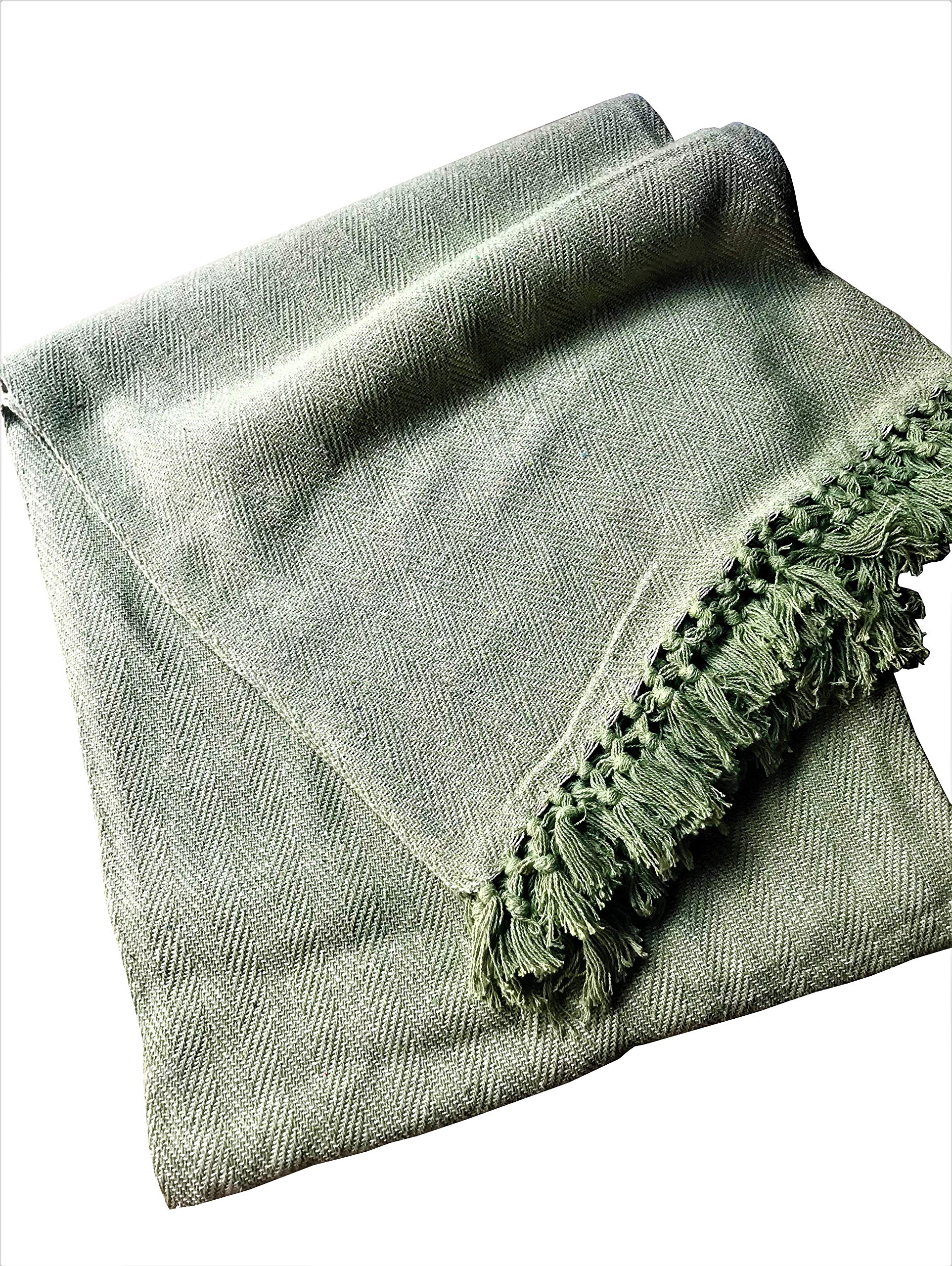 About Home Herringbone Cotton Blanket Throw, Settee Cover (Sage green, 102"x102") — image 1