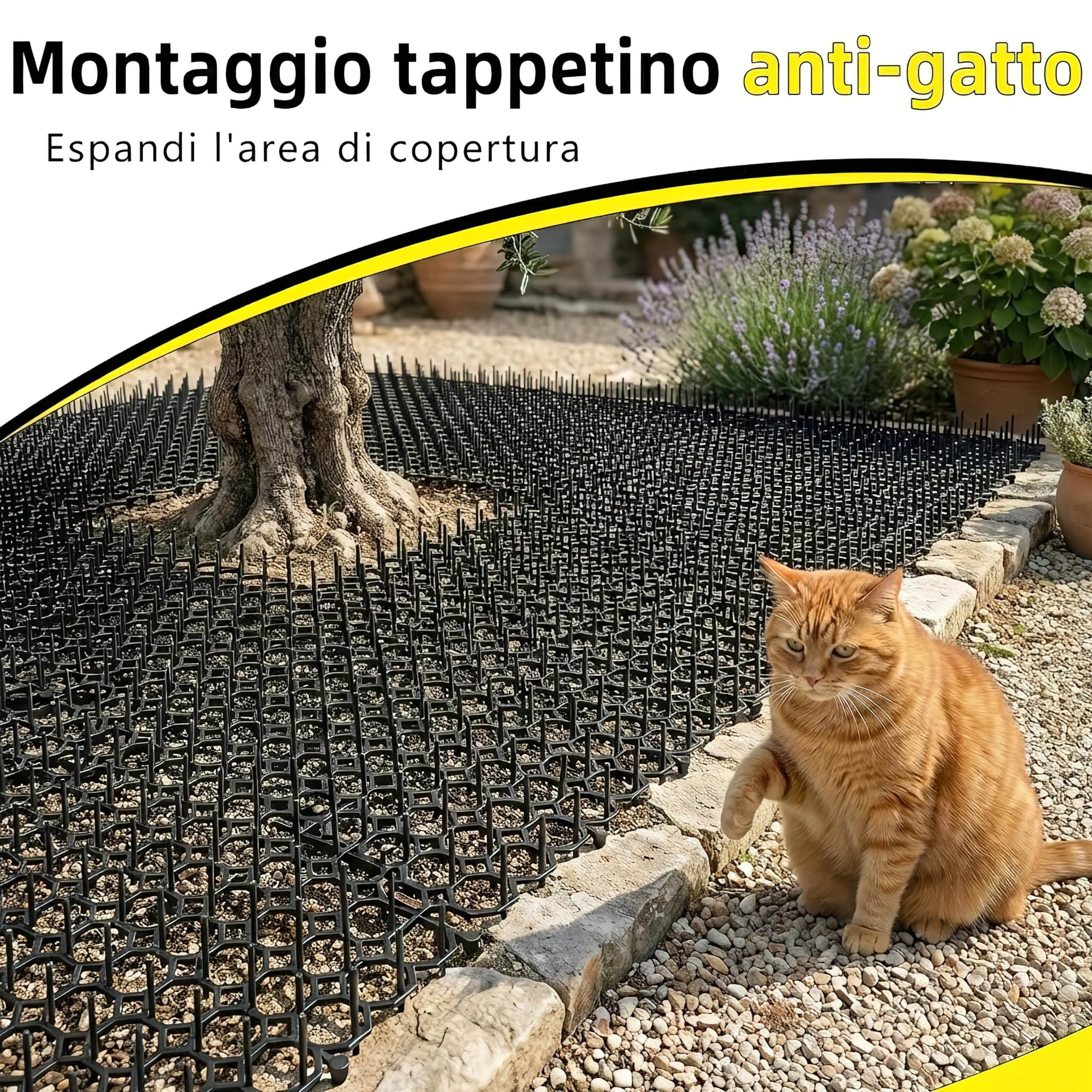 Tappetini Dissuasori per Gatti (Set da 6, 20x15cm) - Repellente con 8 Picchetti di Fissaggio - Griglia con Punte per Giardino, Divano - Barriera Interno/Esterno
