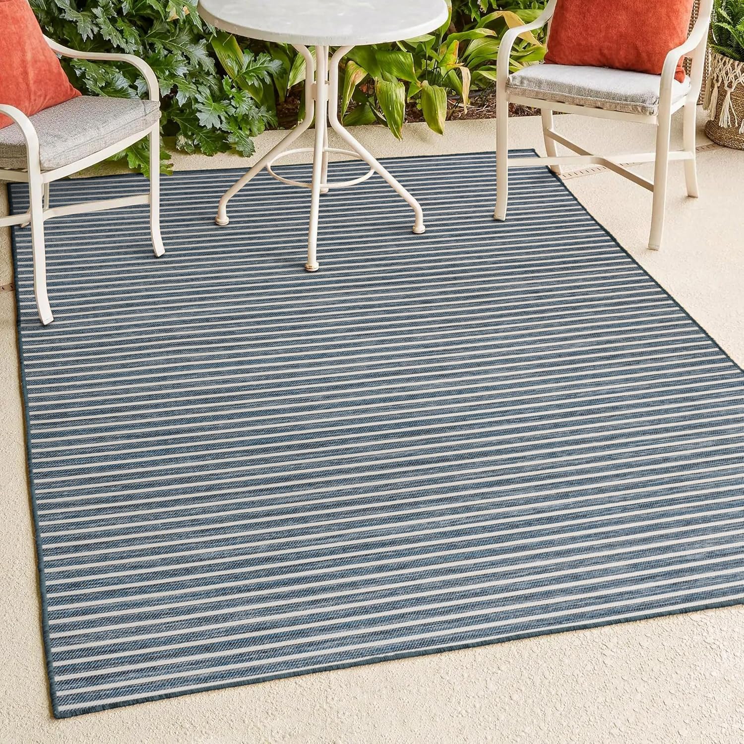 JONATHAN Y Pinstripe Reversible Washable Indoor Outdoor Runner Rug 2X8 Navy/Cream, Damon Classic Coastal for Backyard, Patio, Porch, Easy-Cleaning, Pet-Friendly, Non-Shedding (SVH102A-28)