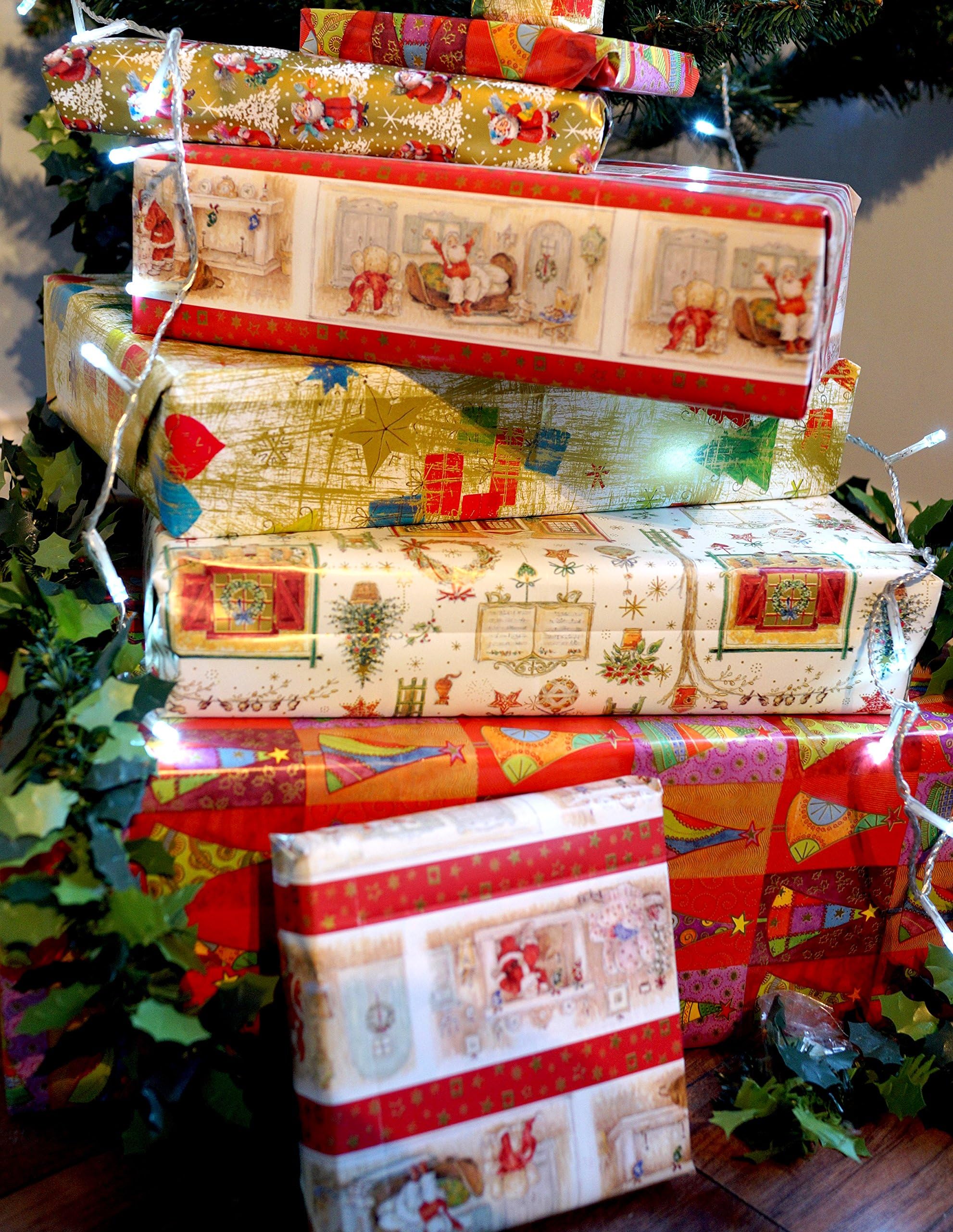 20 Large Sheets of Christmas Gift Wrap Wrapping Paper - 50 cm x 70 cm - 5 Designs 14 Meters Posted as A4 Letter