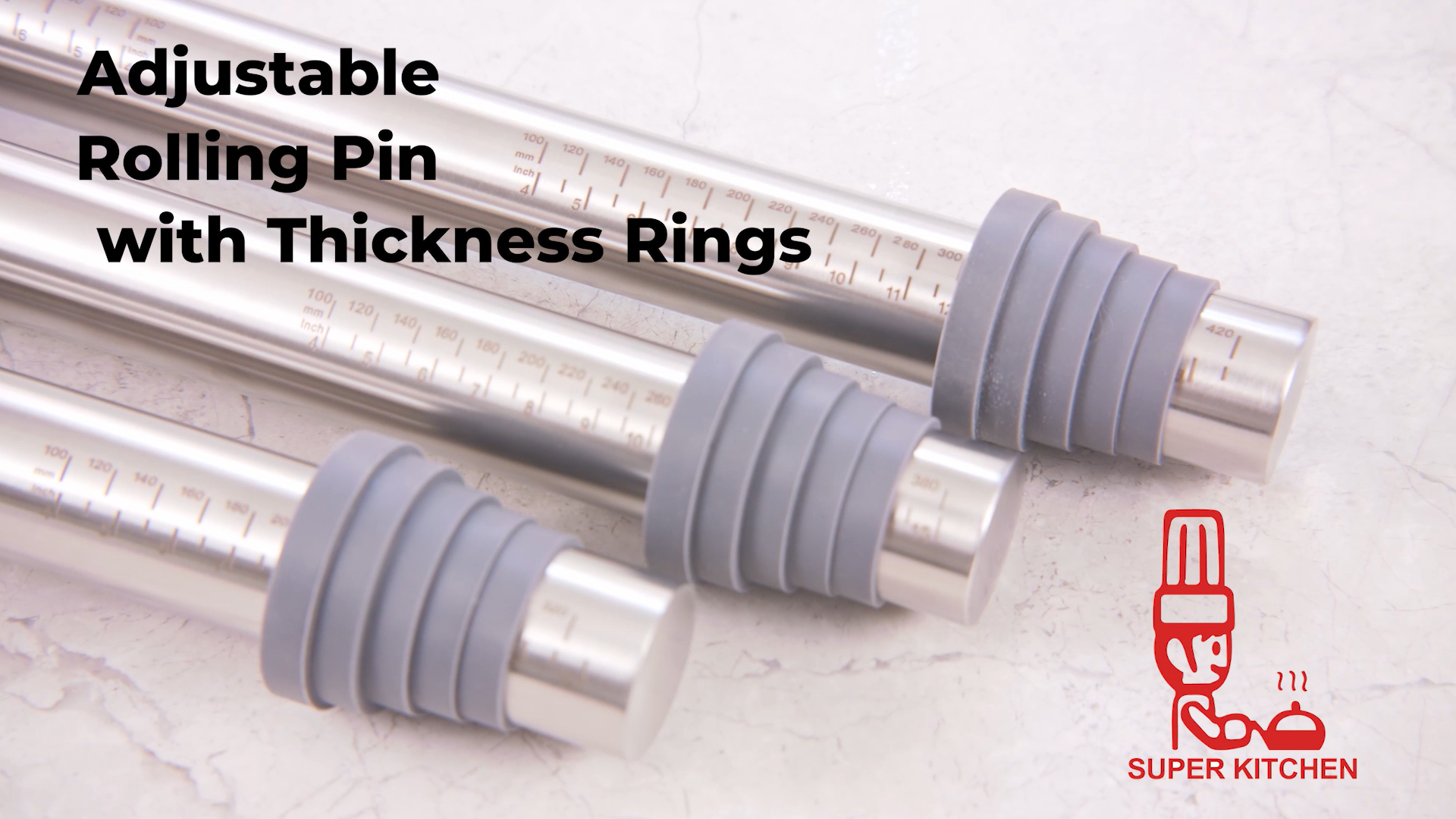 Rodillo De Masa Acero Inoxidable QOUBNIC - Con 4 Anillos Ajustables (2-8 Mm) Y Alfombrilla Silicona