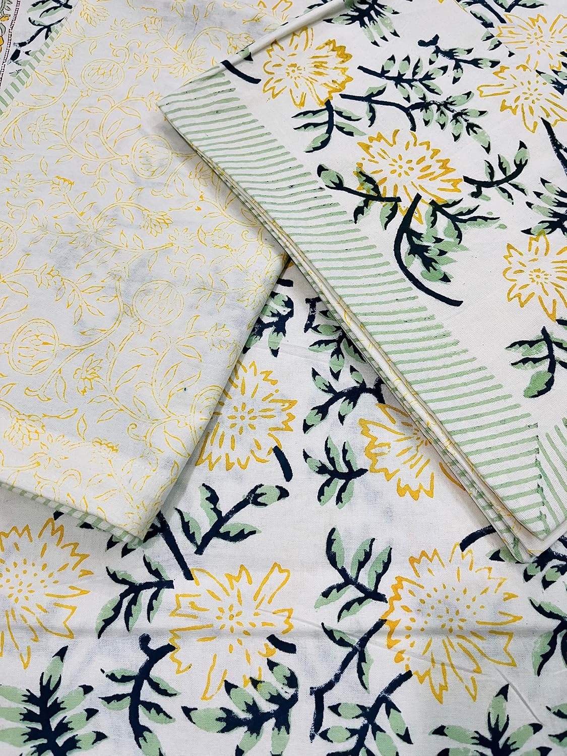 Generic kanthaNtapestryart New Hand Block Print Bedsheet with 2 Pillow Set Bed Cover Flat Sheet Floral print sheet home decor bedsprade throw sofa (Twin Size 60x90 Inch)