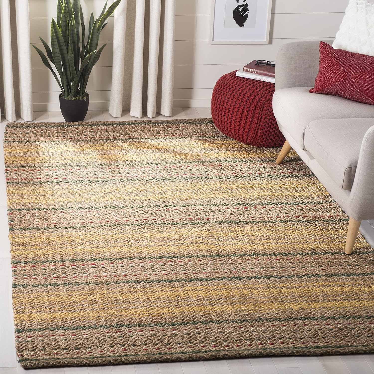 SAFAVIEH Natural Fiber Collection Runner Rug - 2'6" x 8', Red & Gold, Handmade Stripe Jute, Ideal for High Traffic Areas in Living Room, Bedroom (NF202Q)