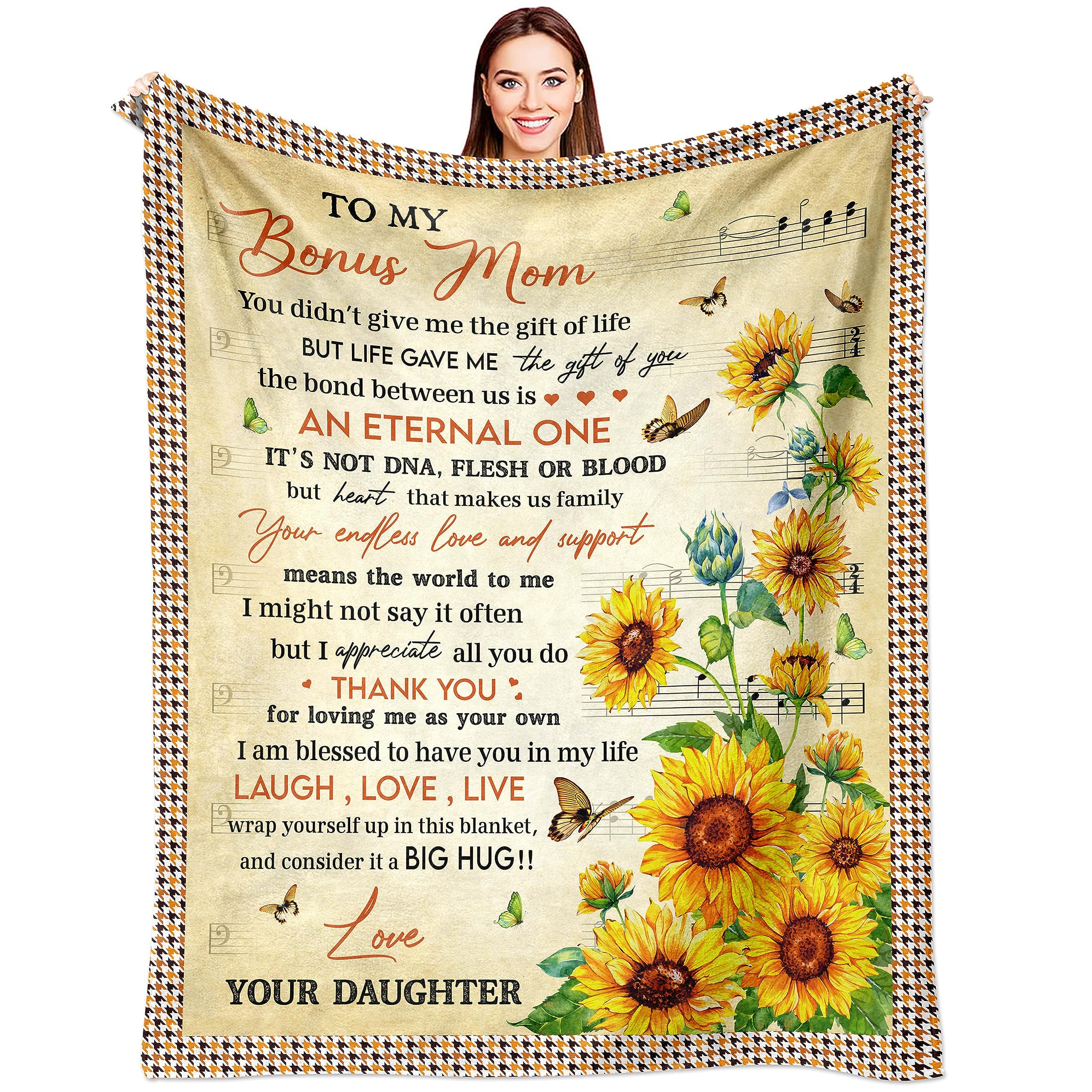 Bonus Mom Gifts, Stepmom Gifts, Gifts for Bonus Mom from Daughter, Gifts for Stepmom from Daughter, Bonus Mom/Stepmom Birthday Gifts, Best Bonus Mom Ever Gifts Throw Blanket 60x50 Inch