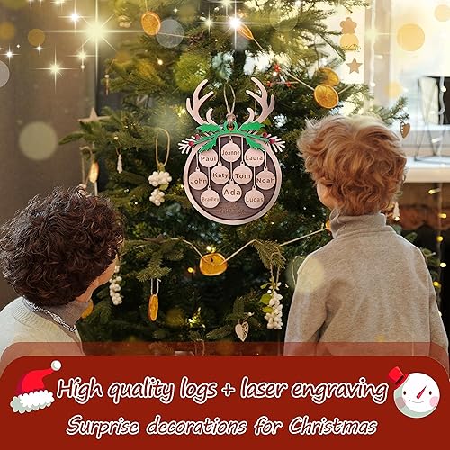 Miniatura 3 de Personalized 2025 Christmas Ornaments, Customize 1-10 Names Christmas Tree Decoration Laser Engraved Names, Comes with a Rope (6 Names, Antlers +