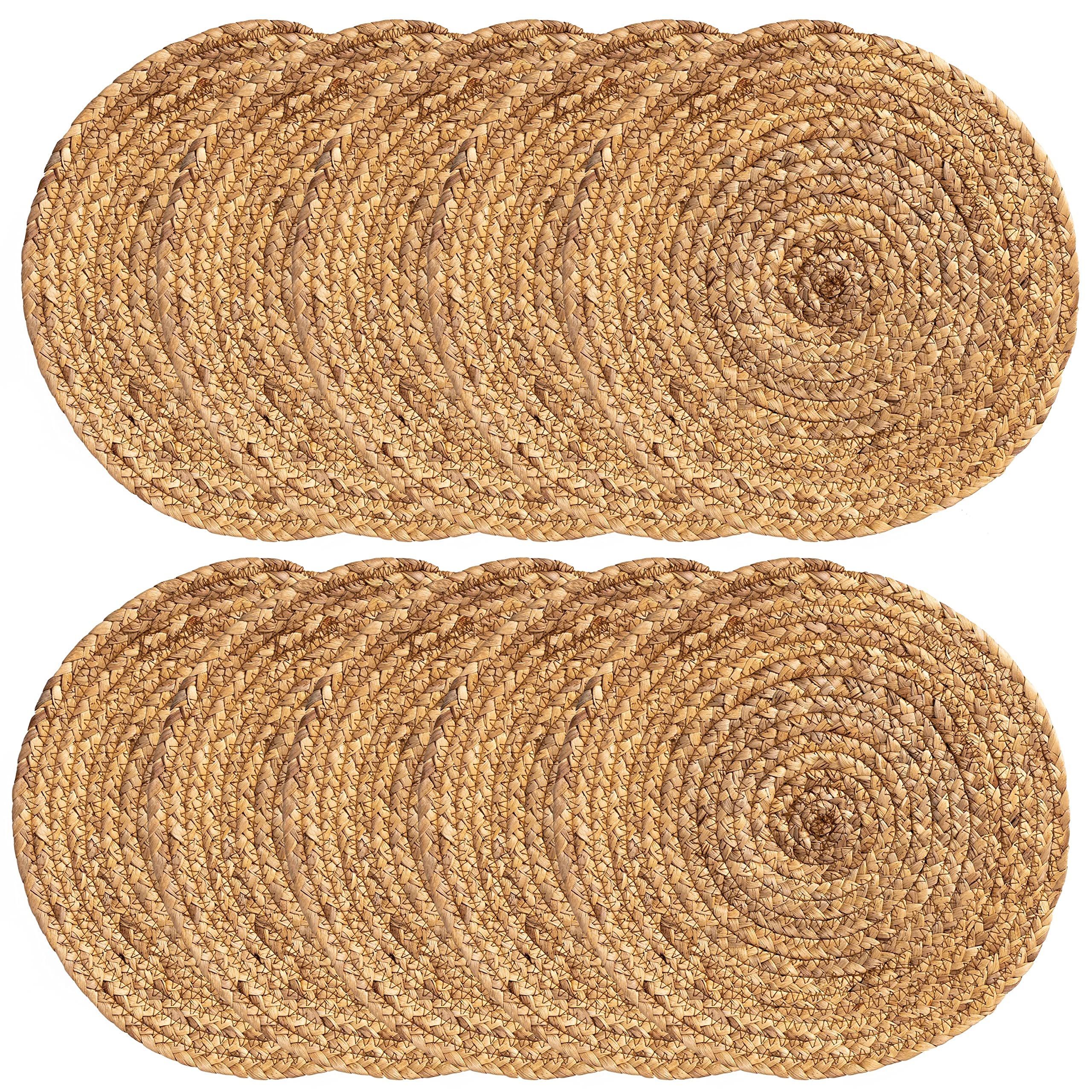 BARIEN 13 inches Woven Placemats Round Set of 10, Natural Water ...