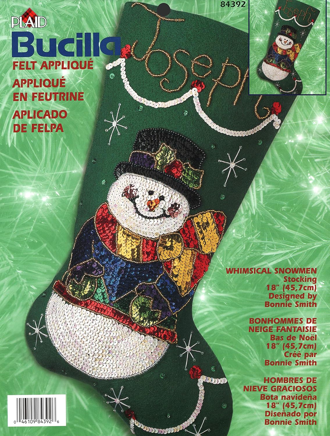 Bucilla「風変わりな雪だるま」フェルトアップリケストッキングキット 84392