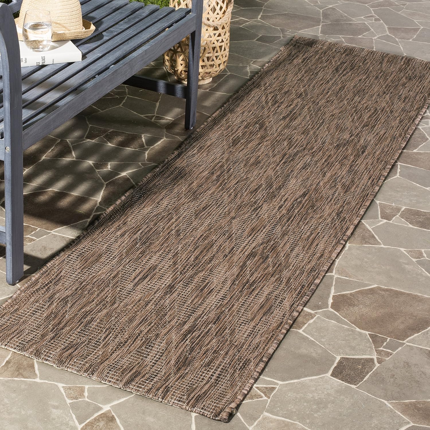 SAFAVIEH Washable Rug Outdoor Courtyard Collection - 2'3" x 12' Runner, Brown, Non-Shedding & Easy Cleaning, Ideal for Patio, Entryway, Mudroom, Hallway, Kitchen (CY8522-36322)