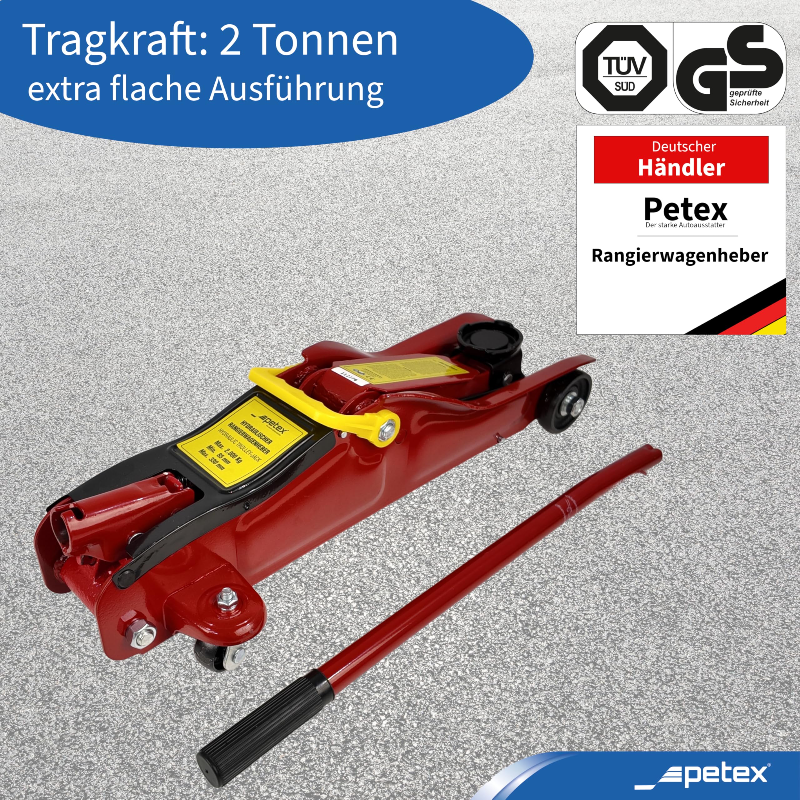 Petex Wagenheber Rangierwagenheber Hydraulisch 2t von 85mm - bis 330mm 44750212