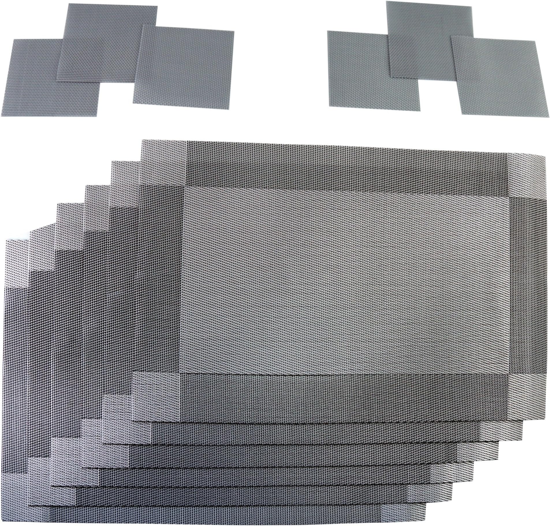 Premium Everyday Use Vinyl Placemats Set of 6; Bonus 6 Coasters; Easy Care, Indoor & Outdoor Use Reversible Placemats, 12”x18” (Silvers)