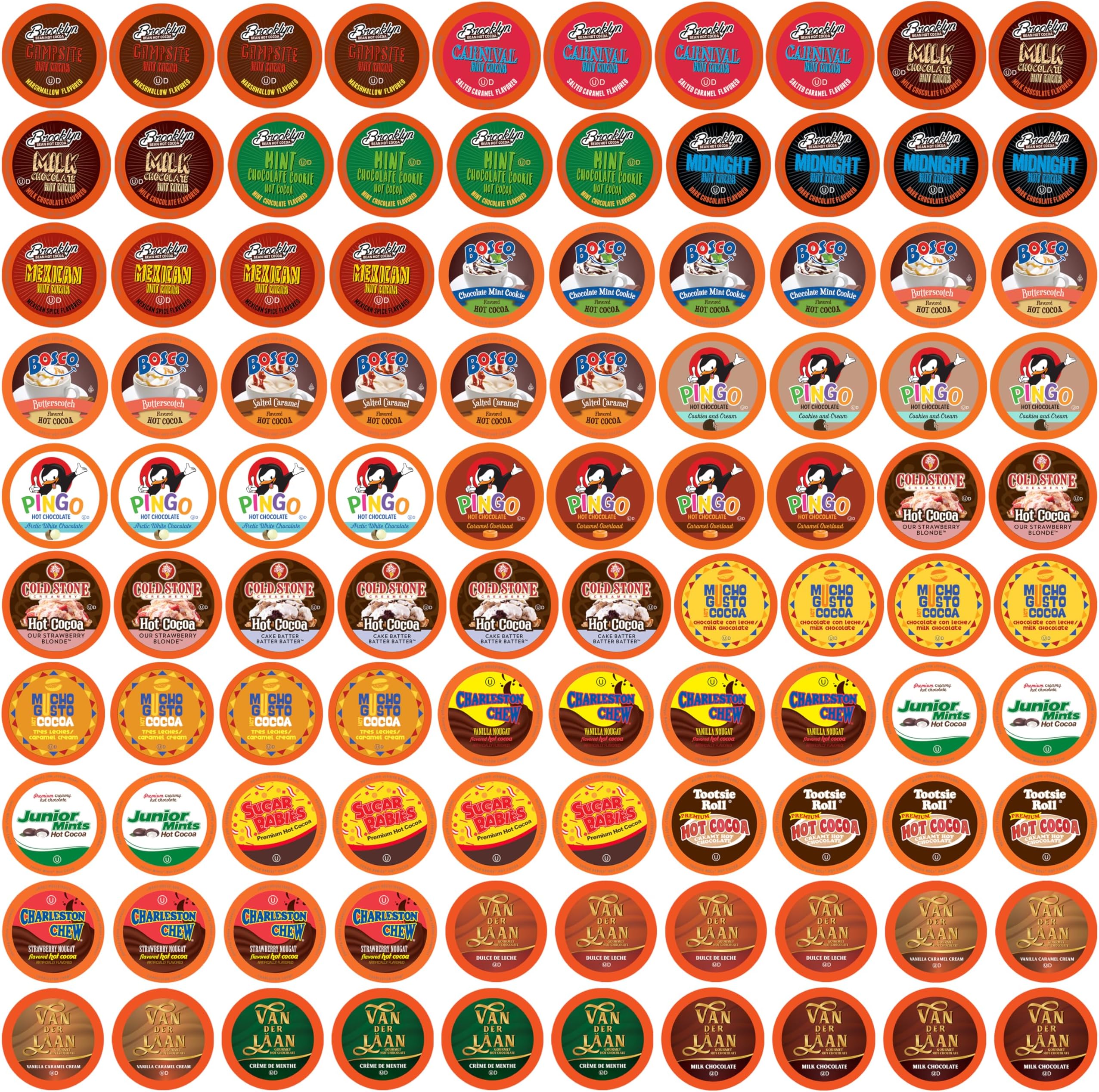 Two Rivers Coffee Hot Chocolate Pods, Single Serve Variety Pack for Keurig K Cup Brewers, Largest Assorted Sampler, Hot Cocoa, 100 Count